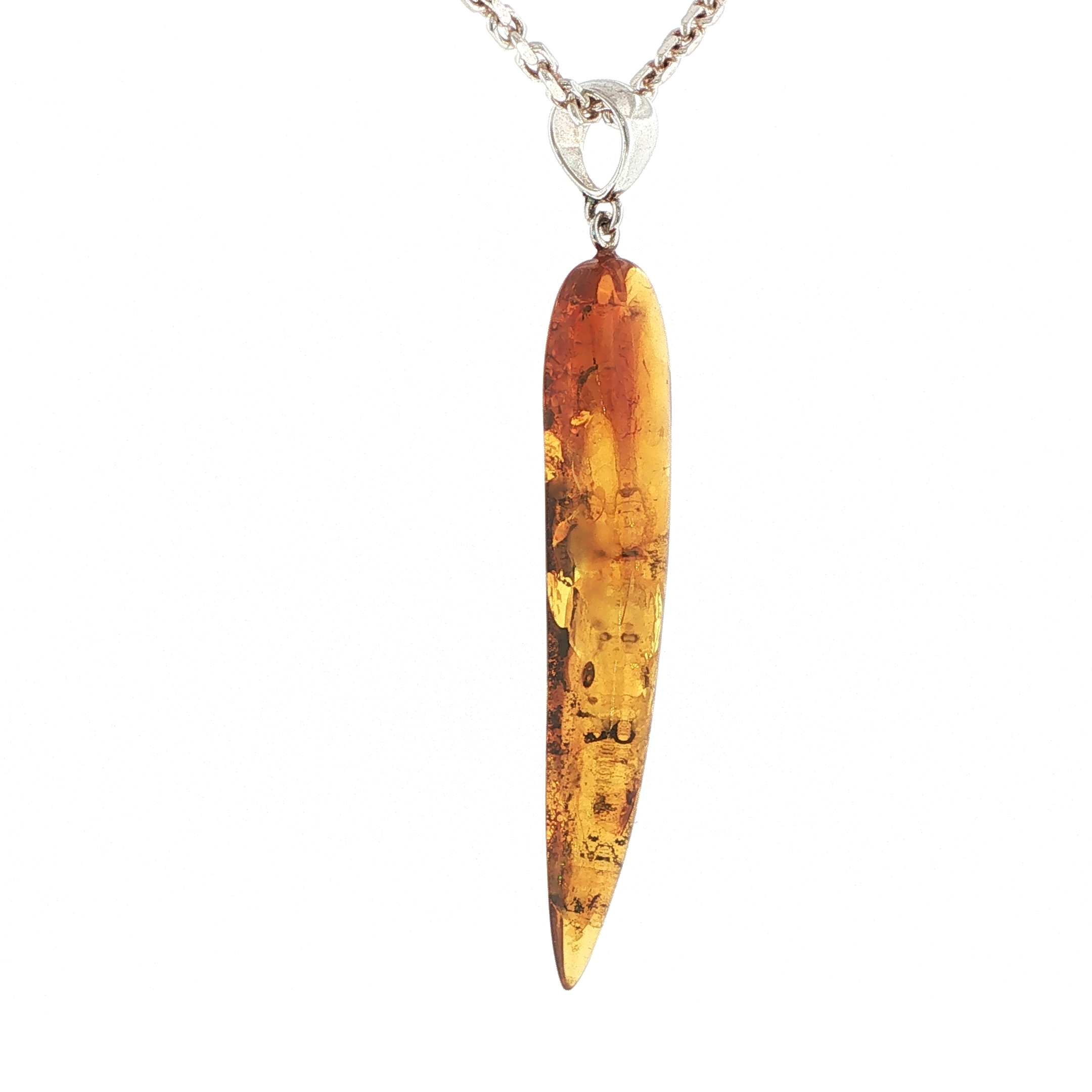 Natural Amber Tusk Pendant Necklace in Silver - Image 6