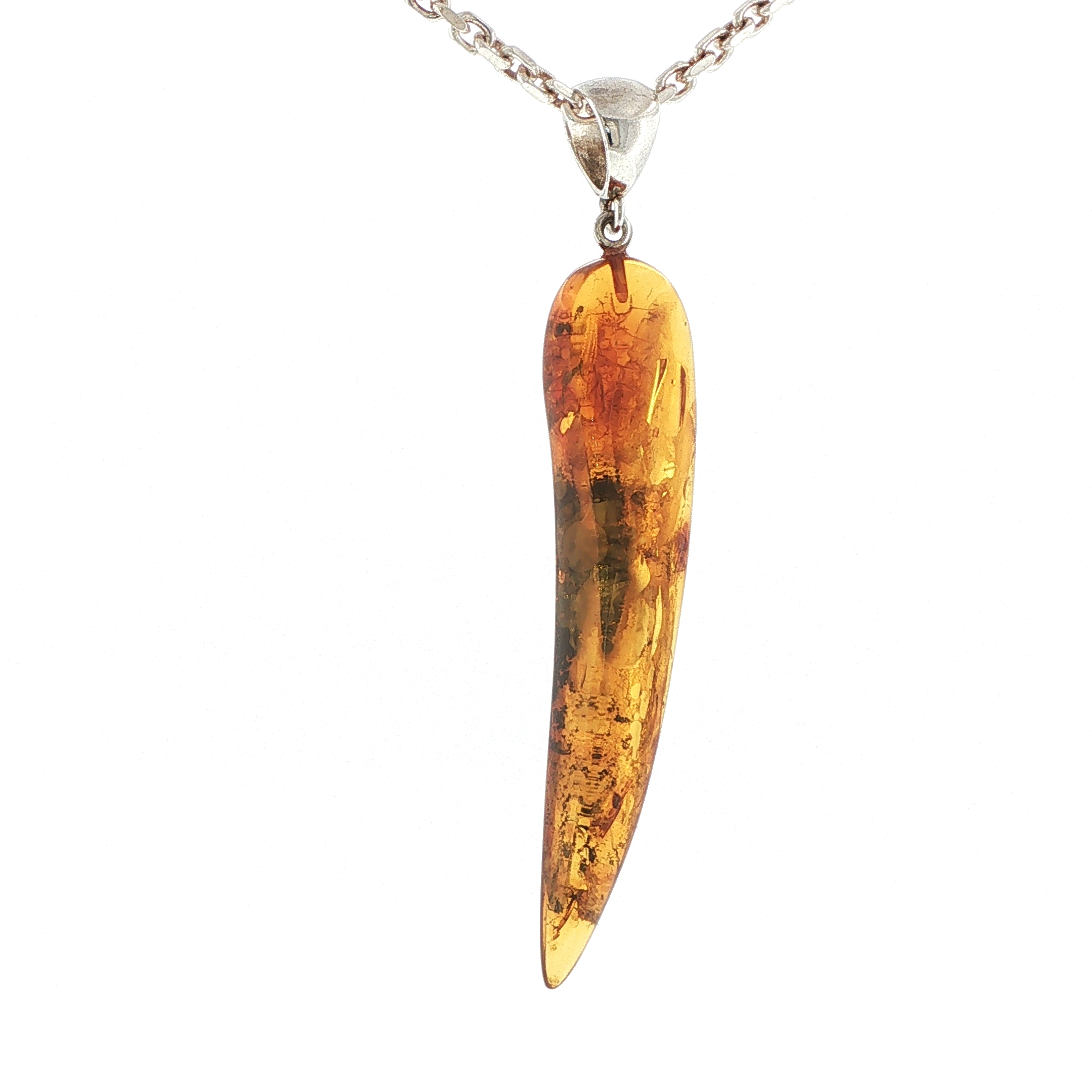 Natural Amber Tusk Pendant Necklace in Silver - Image 7
