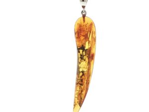 Natural Amber Tusk Pendant Necklace in Silver