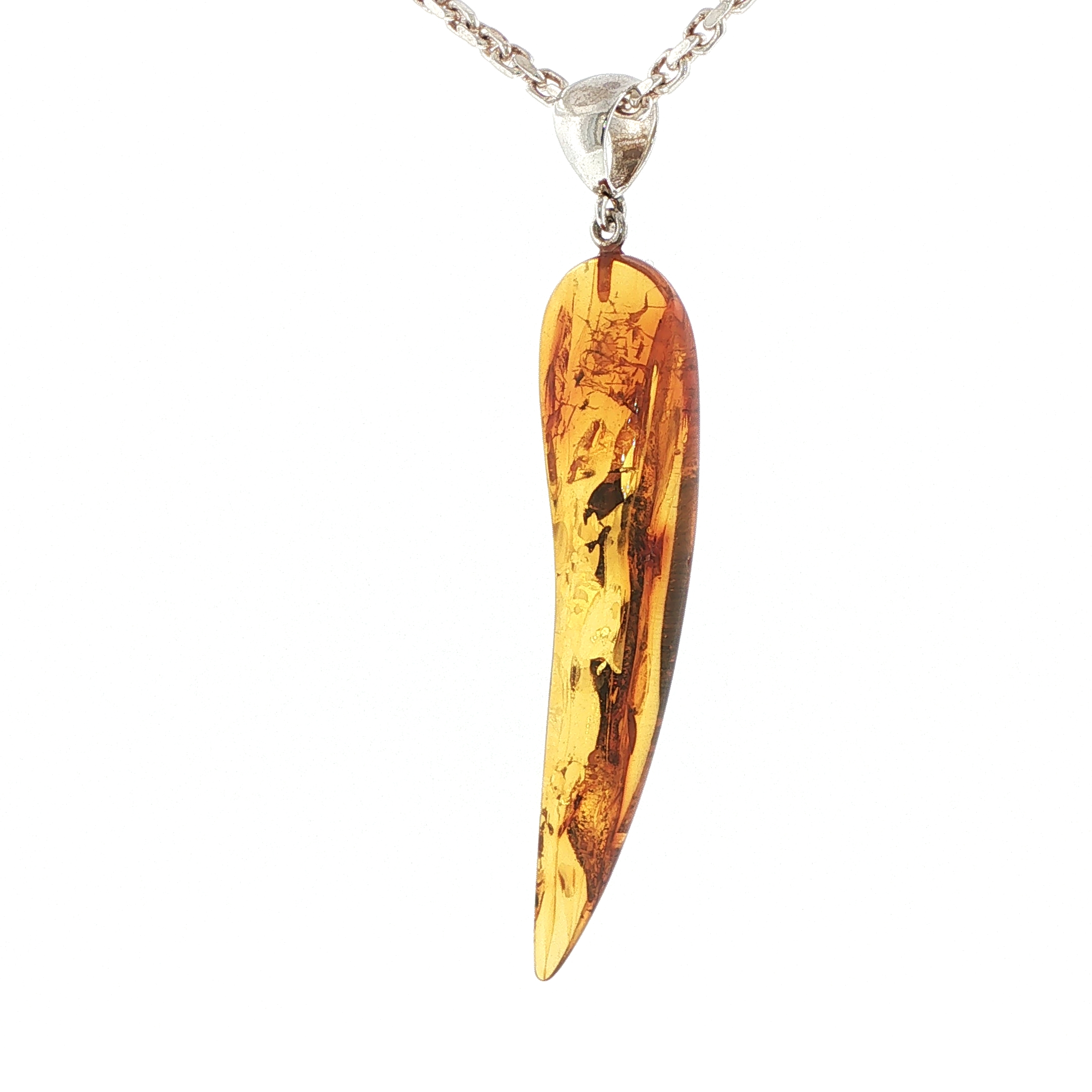 Natural Amber Tusk Pendant Necklace in Silver - Image 8