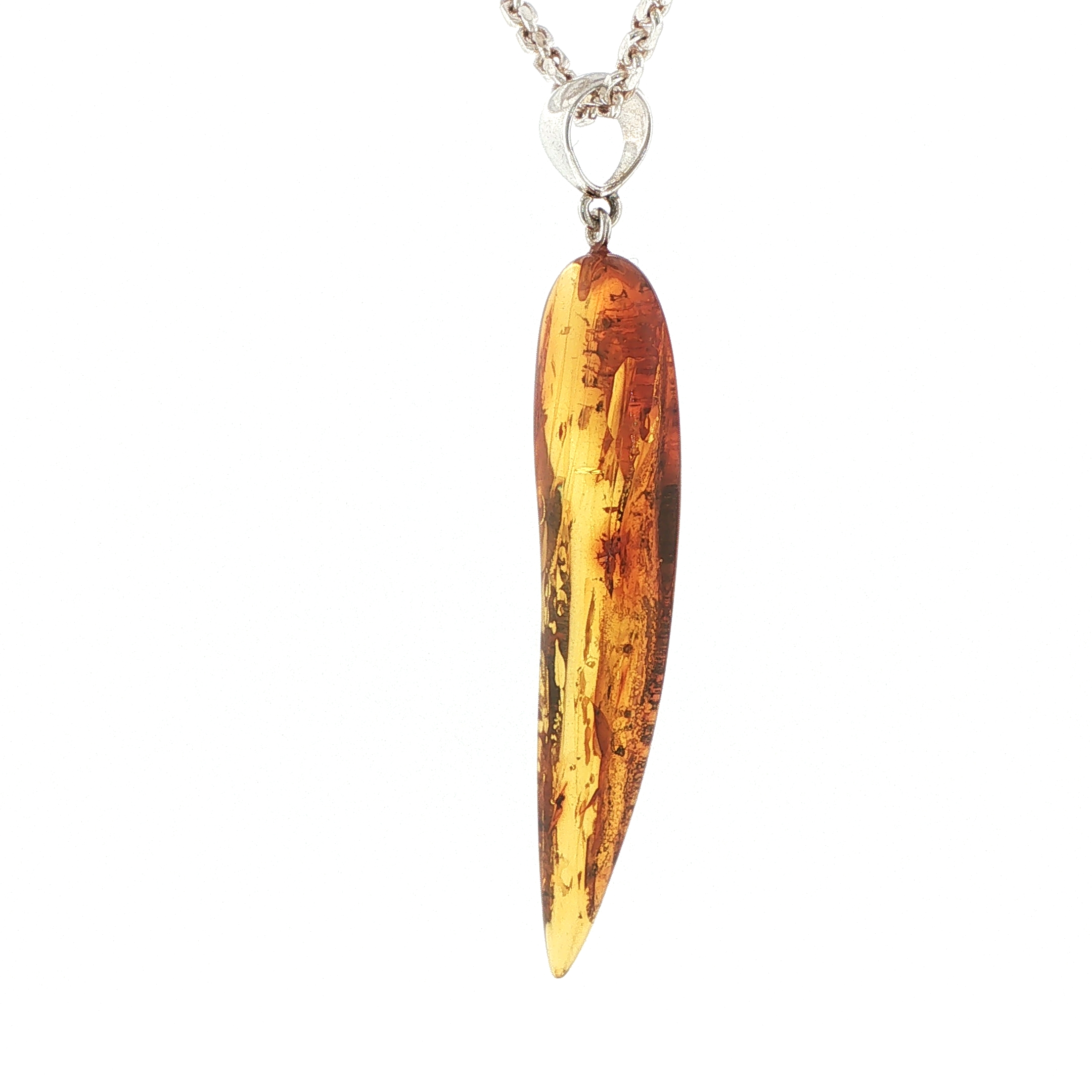 Natural Amber Tusk Pendant Necklace in Silver - Image 9