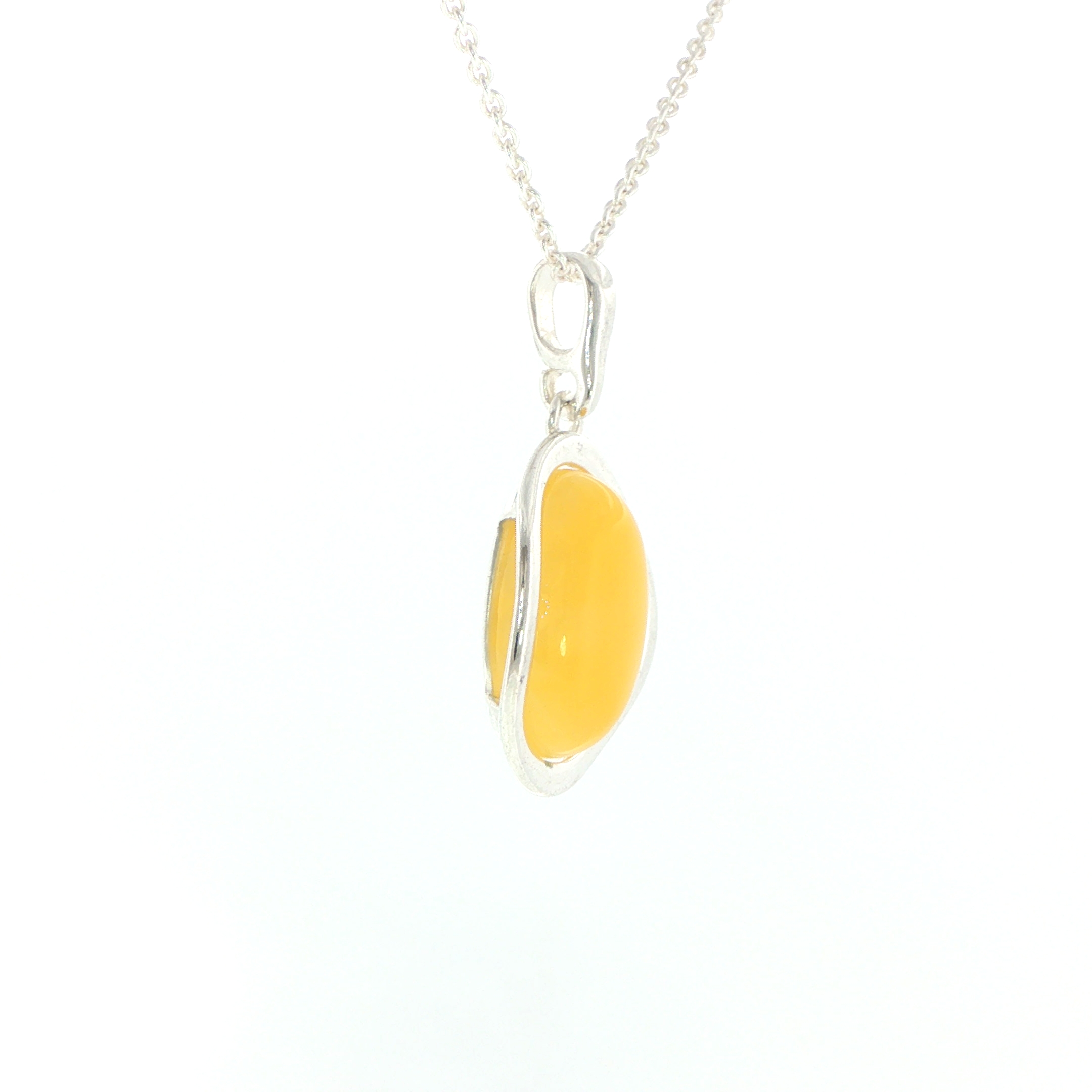 Oval Yellow Amber Bezel-Set Pendant Necklace in Silver - Image 2