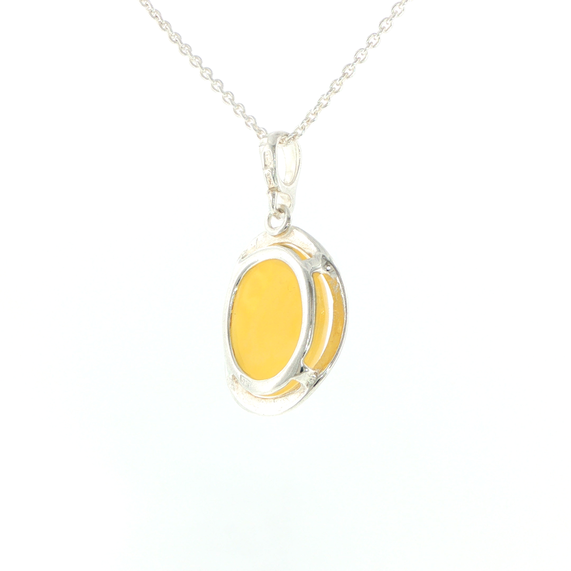 Oval Yellow Amber Bezel-Set Pendant Necklace in Silver - Image 10