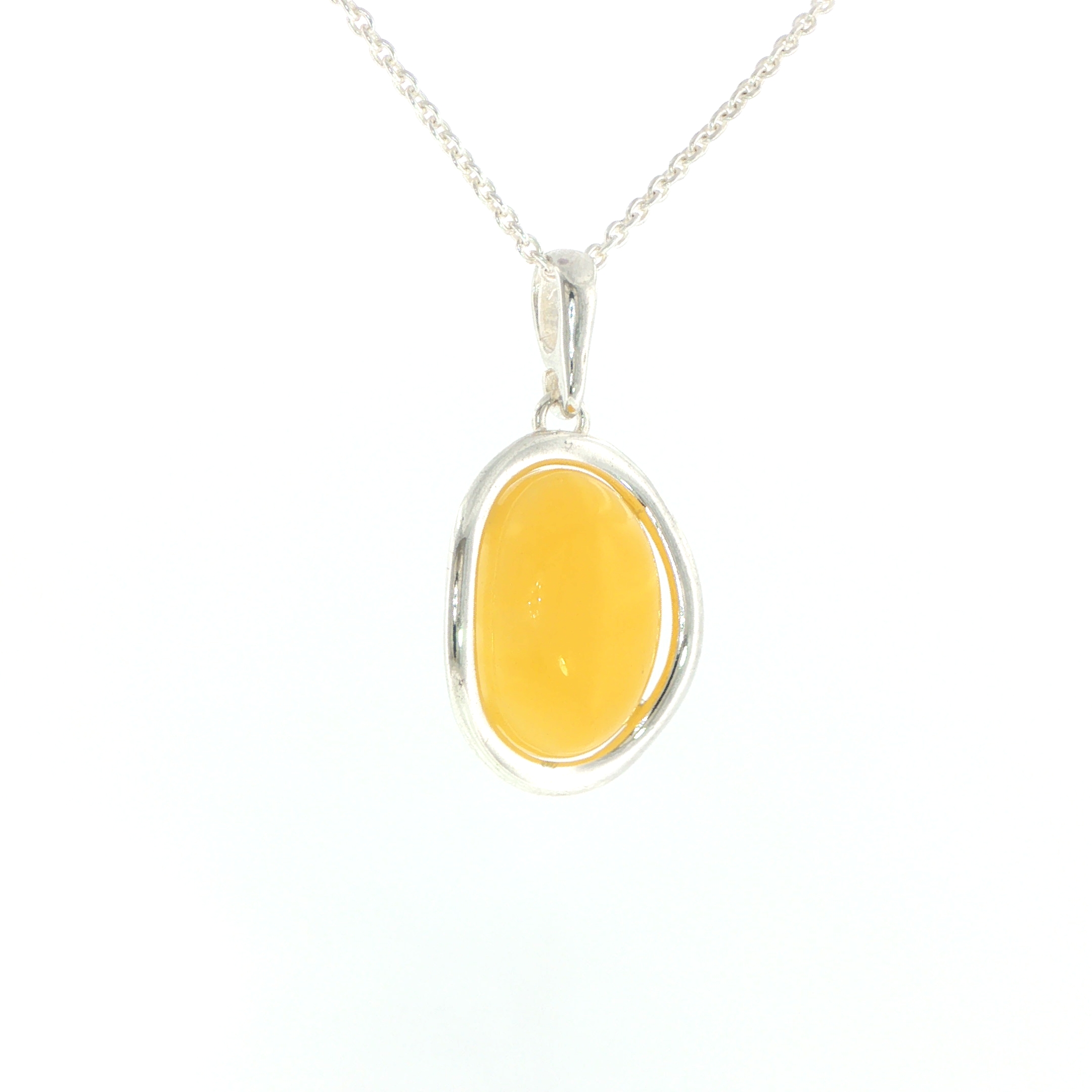 Oval Yellow Amber Bezel-Set Pendant Necklace in Silver - Image 3