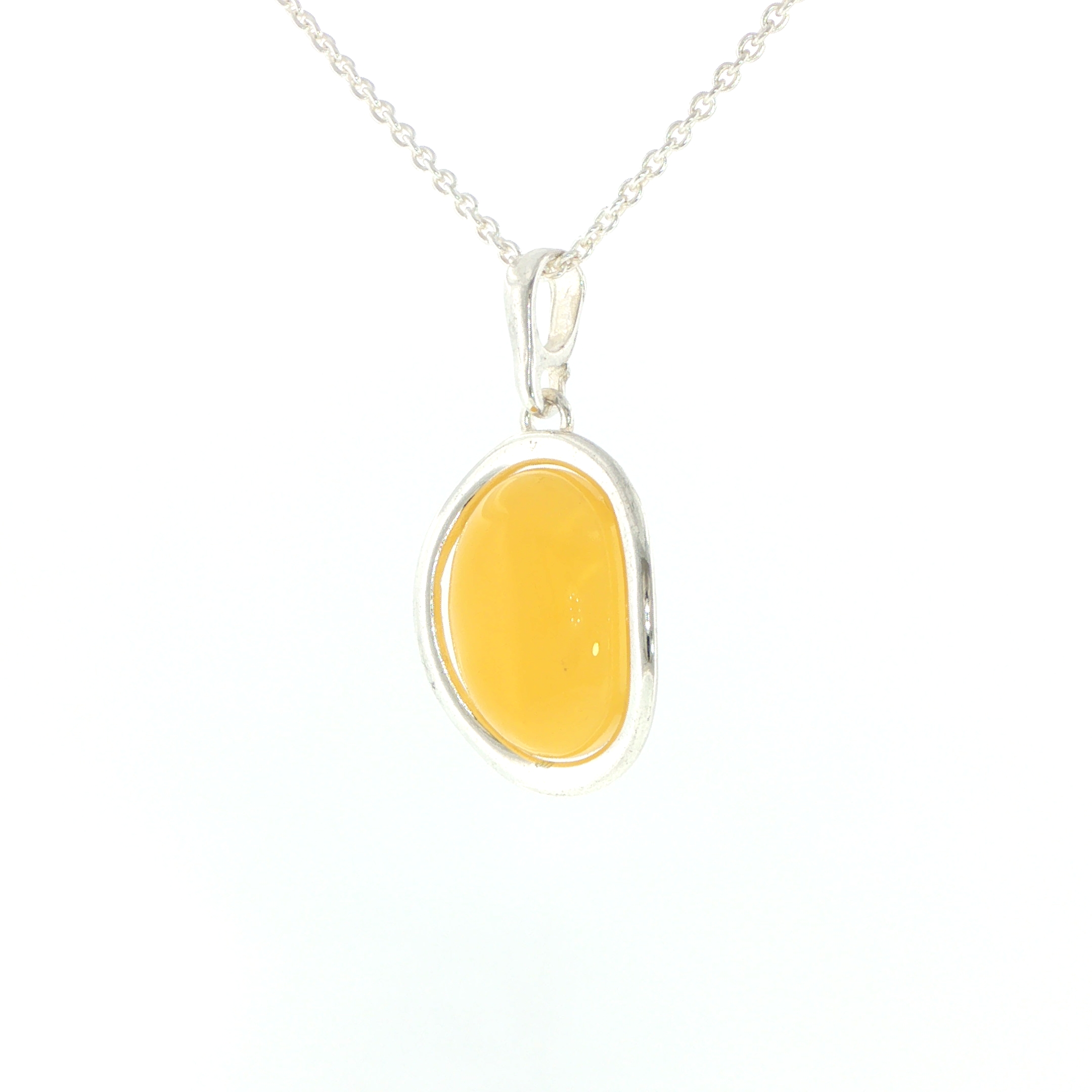Oval Yellow Amber Bezel-Set Pendant Necklace in Silver - Image 4