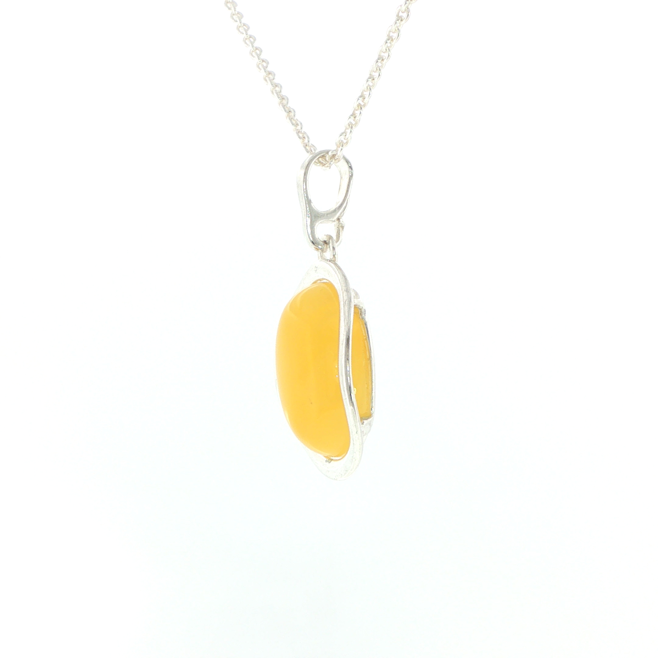 Oval Yellow Amber Bezel-Set Pendant Necklace in Silver - Image 5