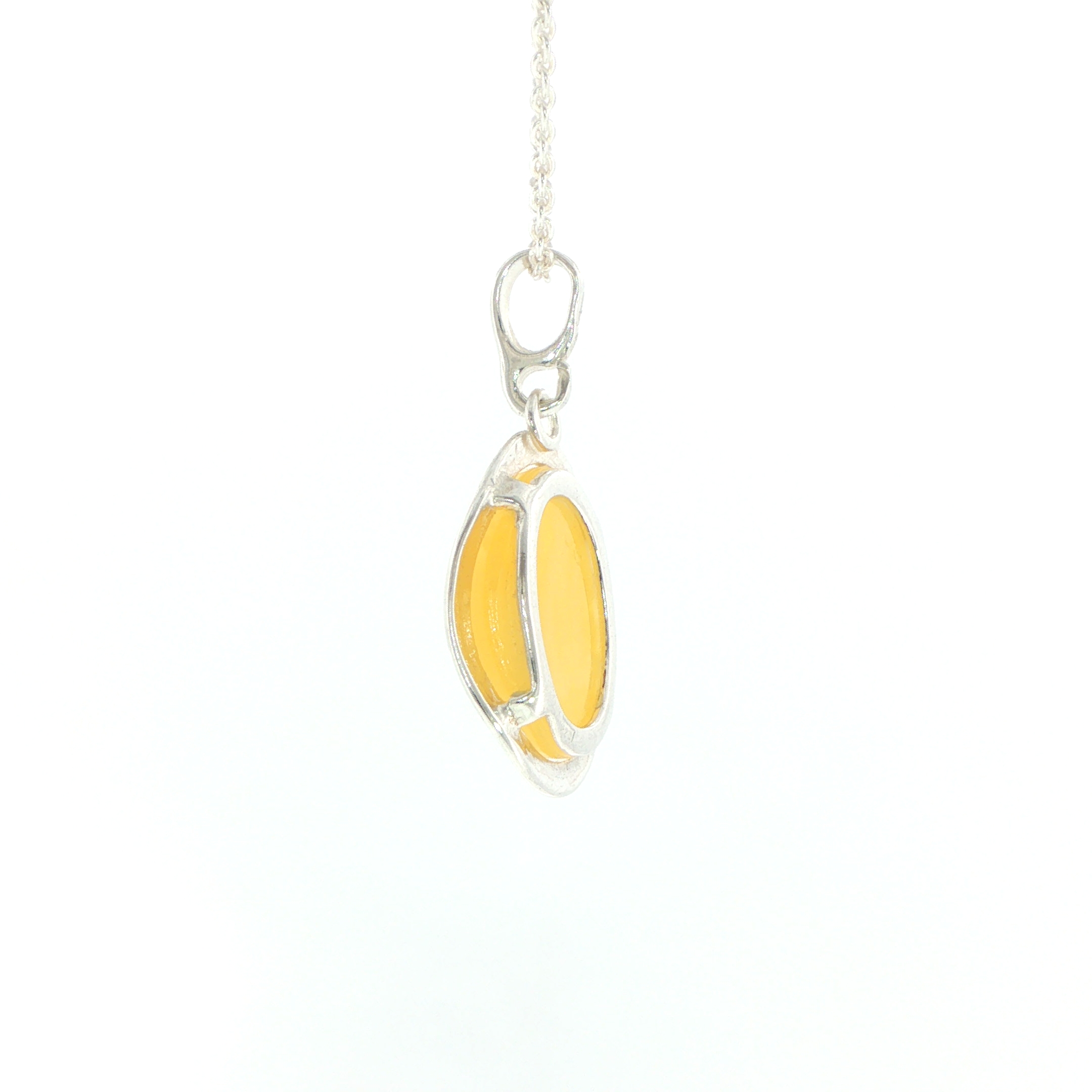 Oval Yellow Amber Bezel-Set Pendant Necklace in Silver - Image 6