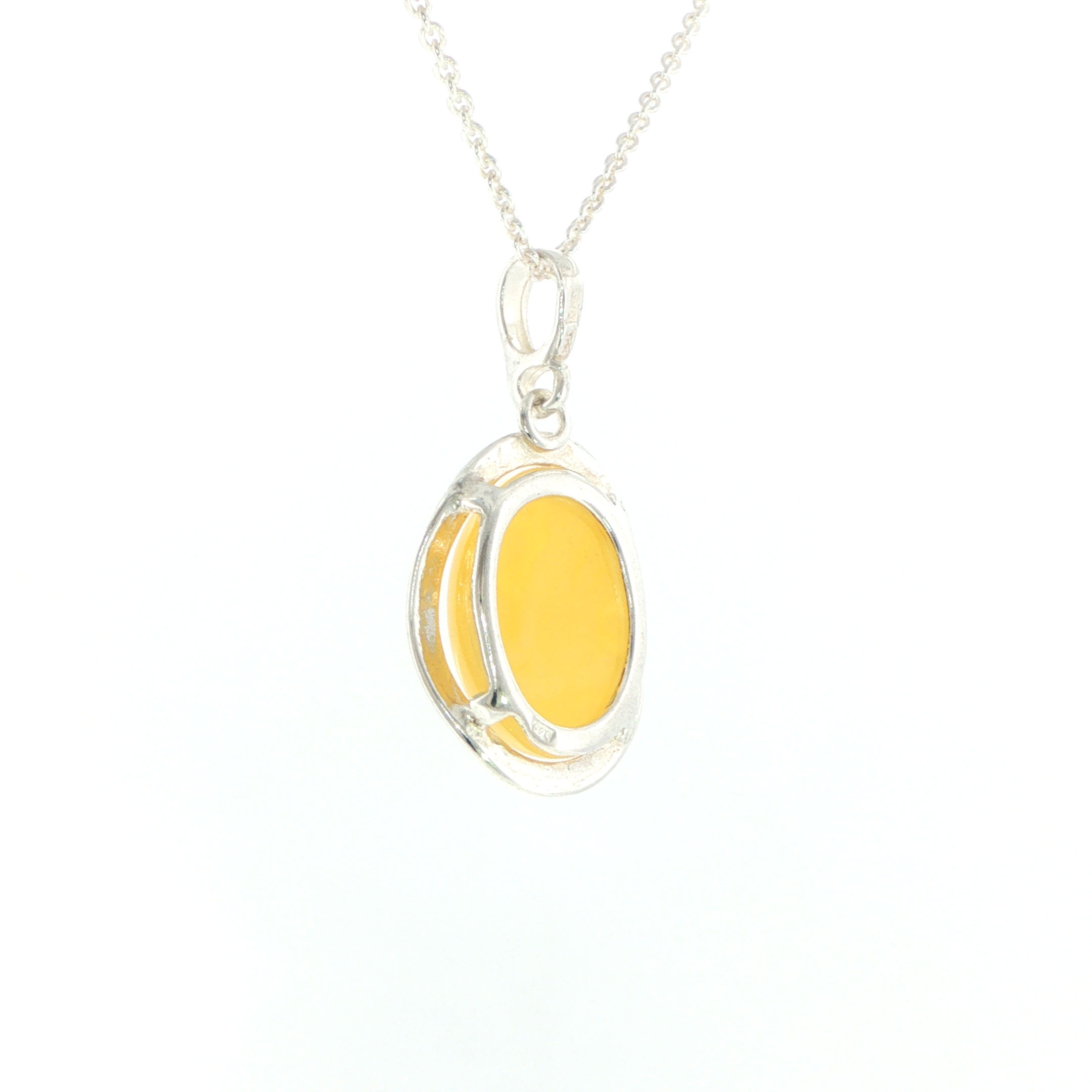 Oval Yellow Amber Bezel-Set Pendant Necklace in Silver - Image 7