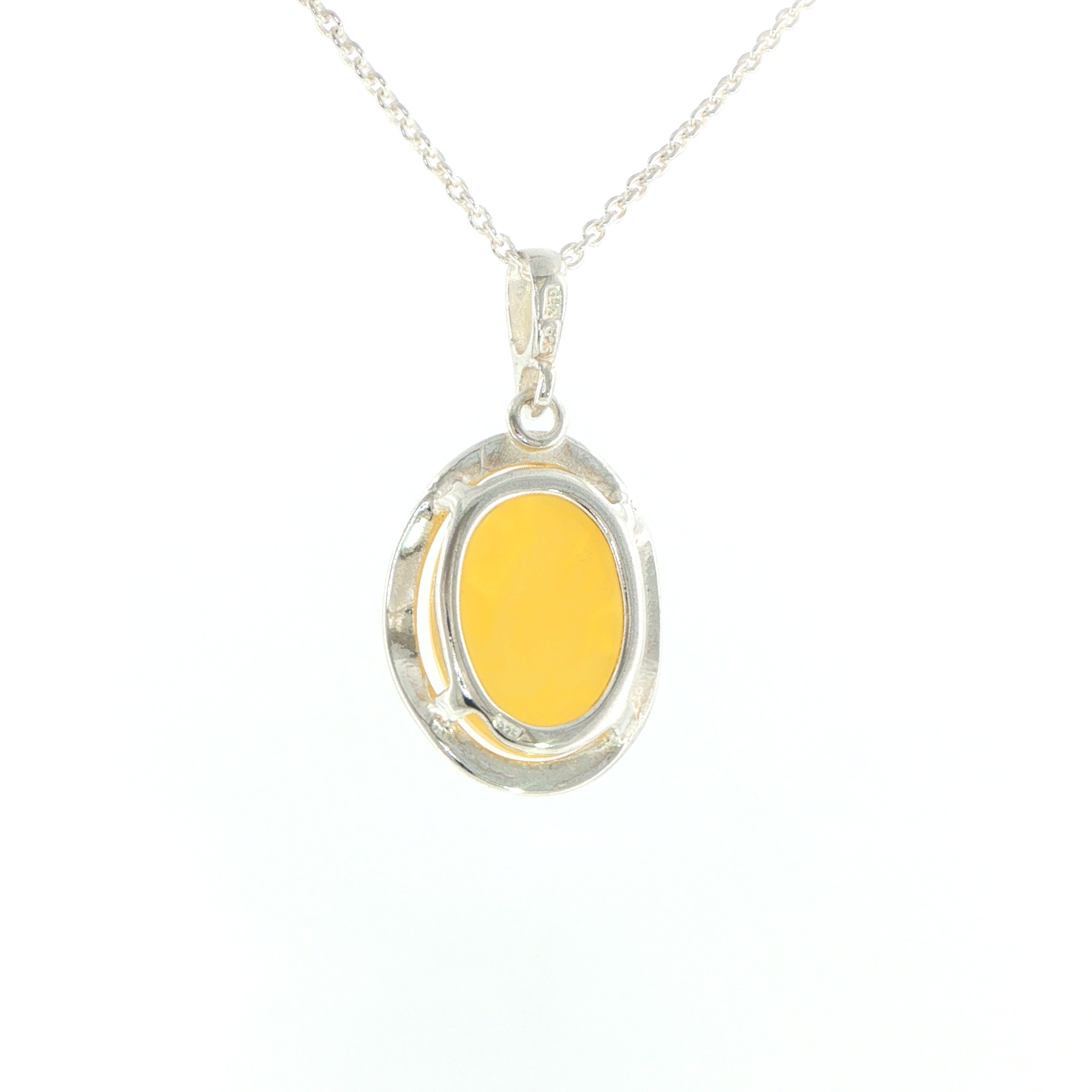 Oval Yellow Amber Bezel-Set Pendant Necklace in Silver - Image 8