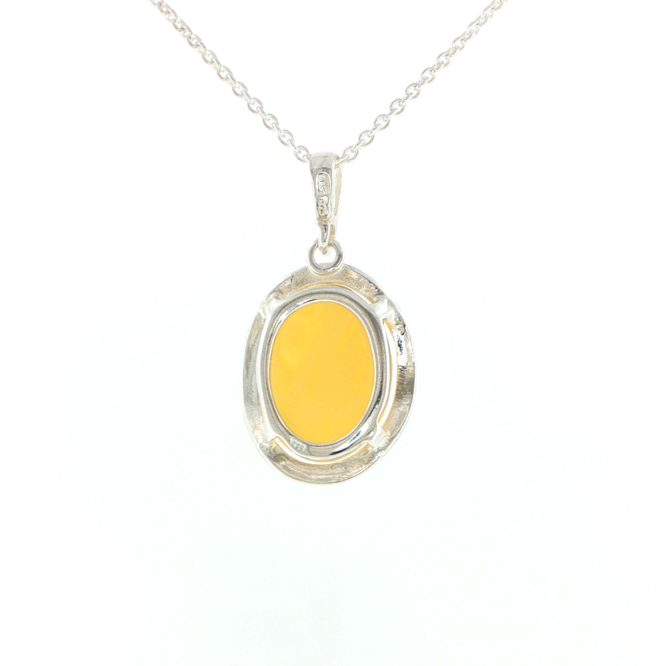 Oval Yellow Amber Bezel-Set Pendant Necklace in Silver - Image 9