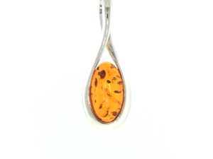 Teardrop Twist Pendant Necklace with Oval Amber Cabochon in Silver