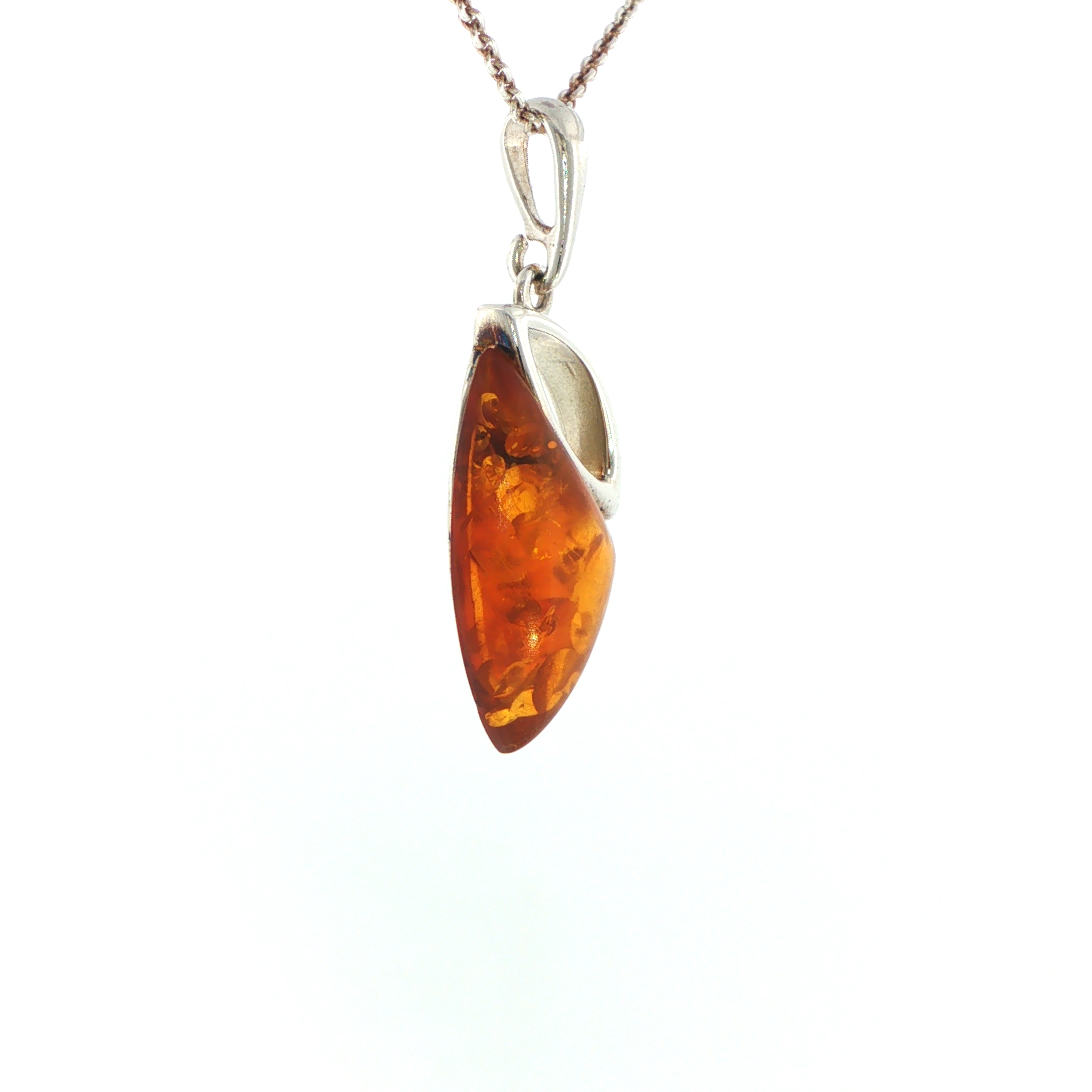 Contemporary Open Silver and Amber Pendant Necklace - Image 2