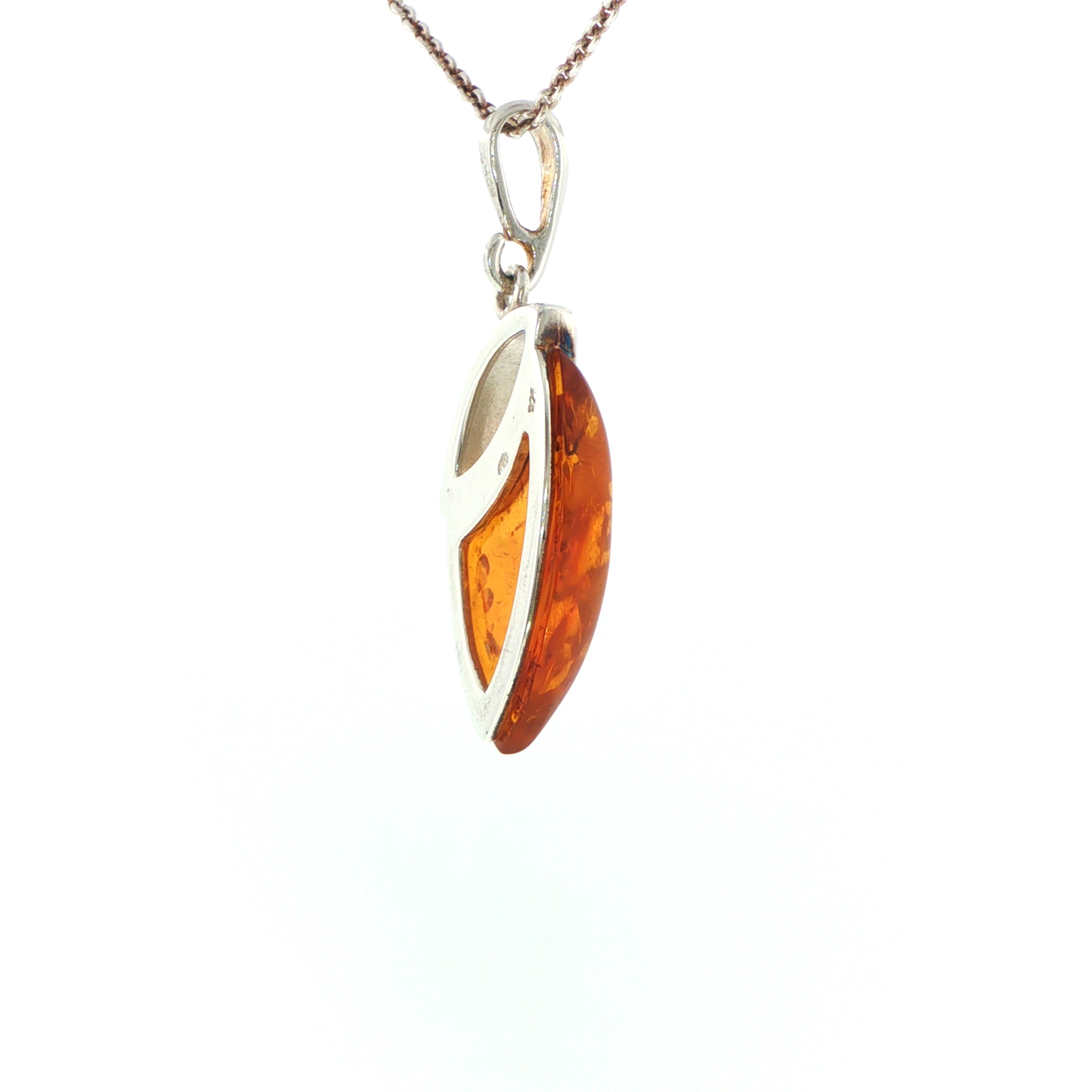 Contemporary Open Silver and Amber Pendant Necklace - Image 11