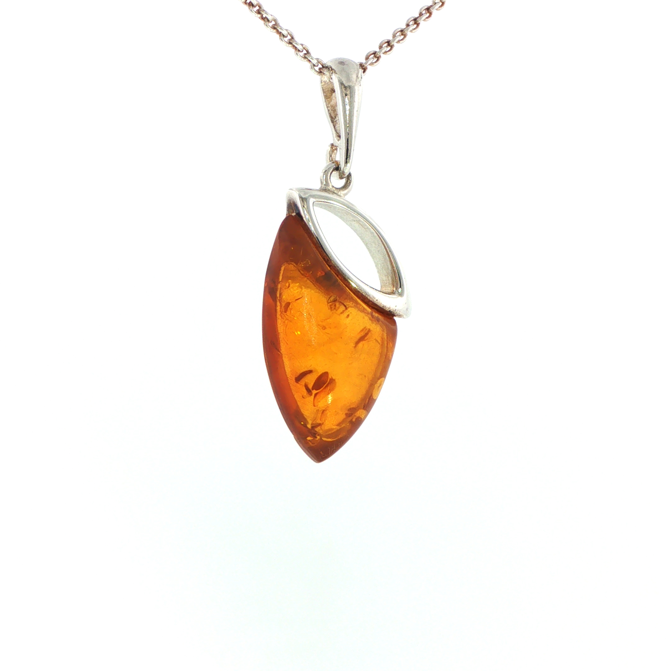 Contemporary Open Silver and Amber Pendant Necklace - Image 3