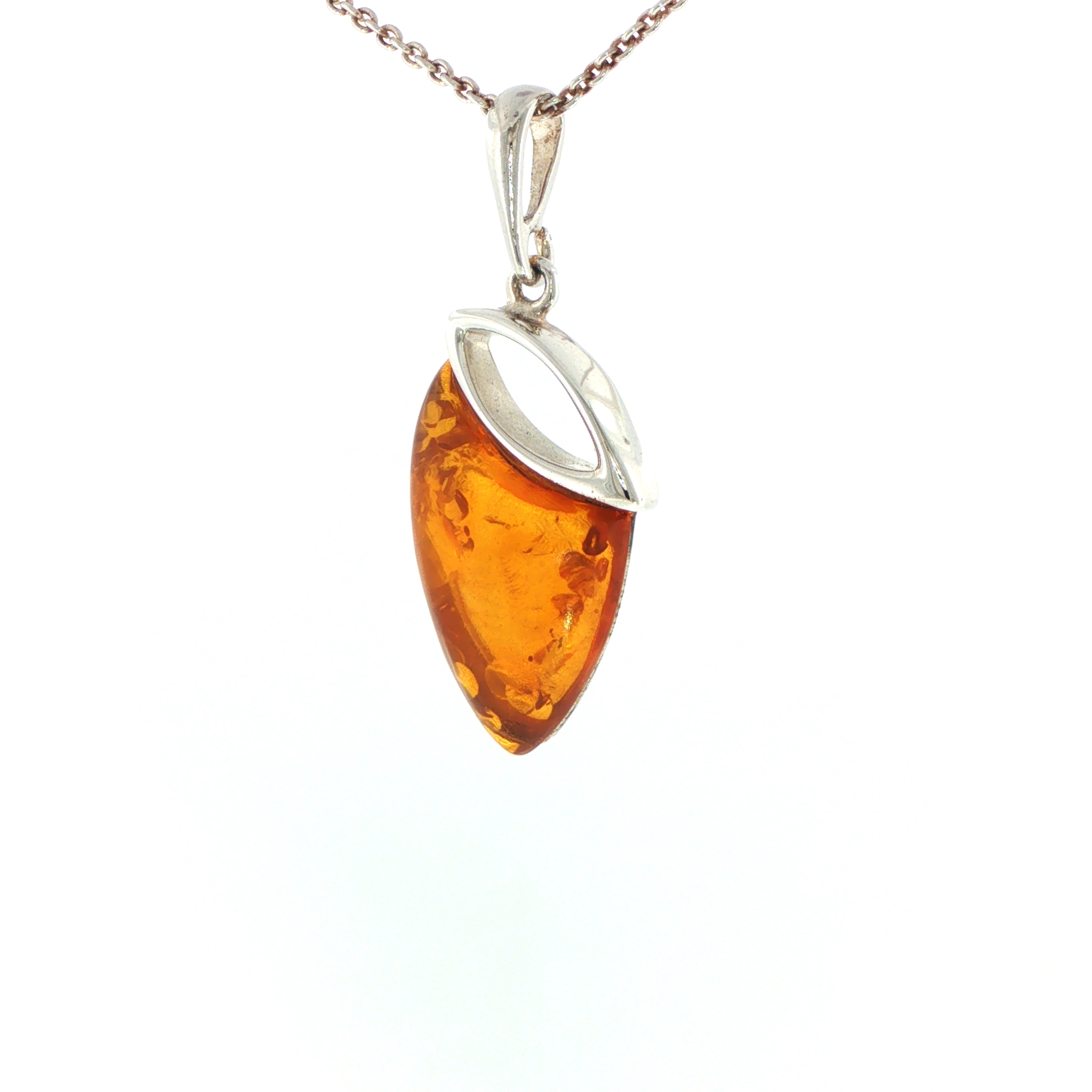 Contemporary Open Silver and Amber Pendant Necklace - Image 4