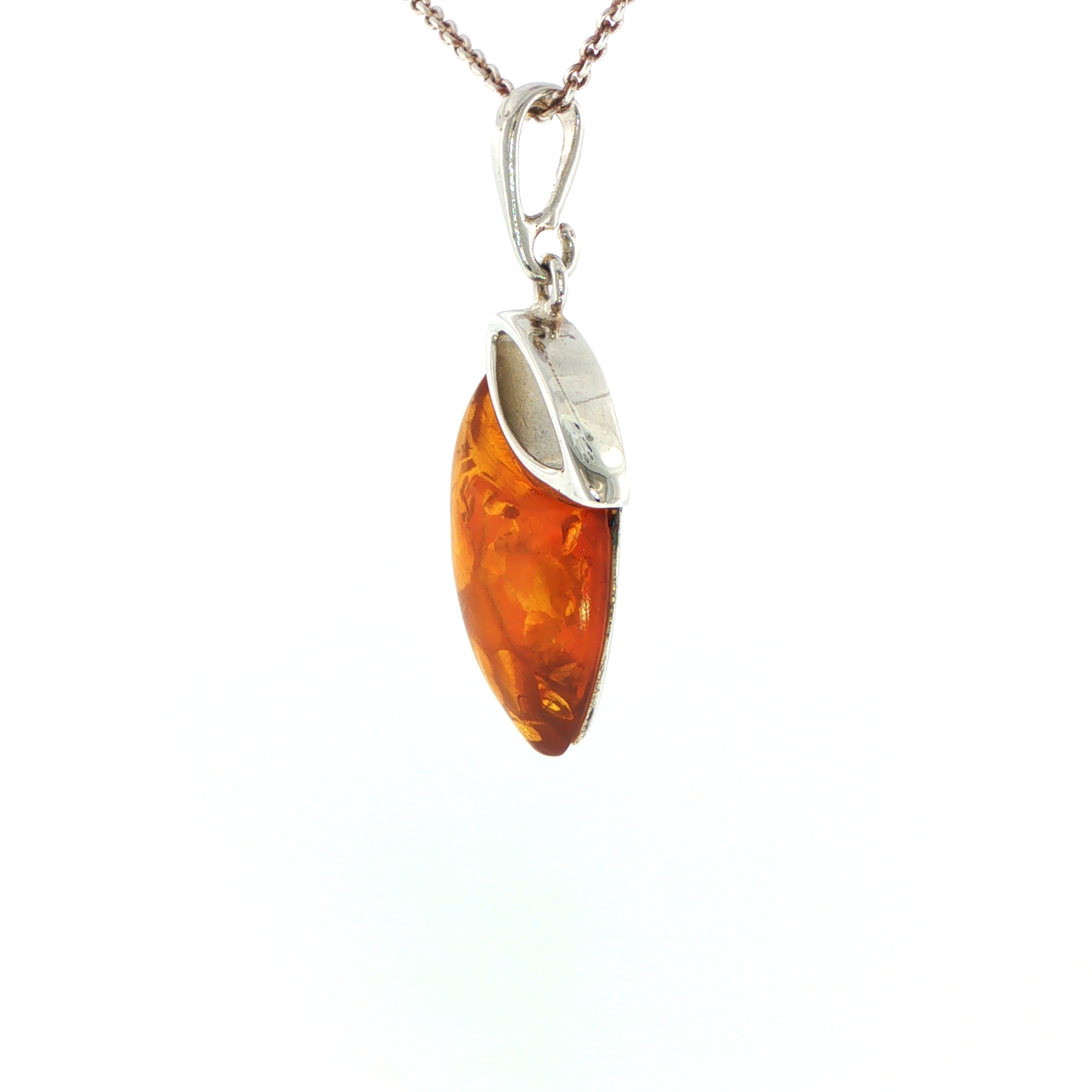Contemporary Open Silver and Amber Pendant Necklace - Image 5