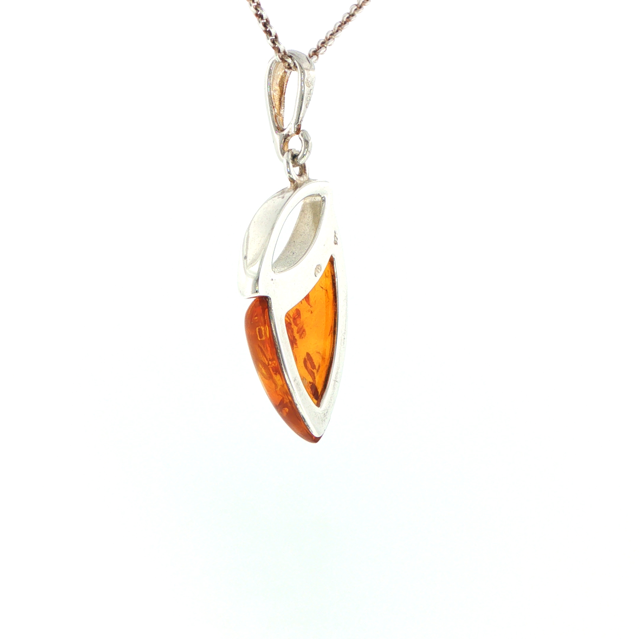 Contemporary Open Silver and Amber Pendant Necklace - Image 7