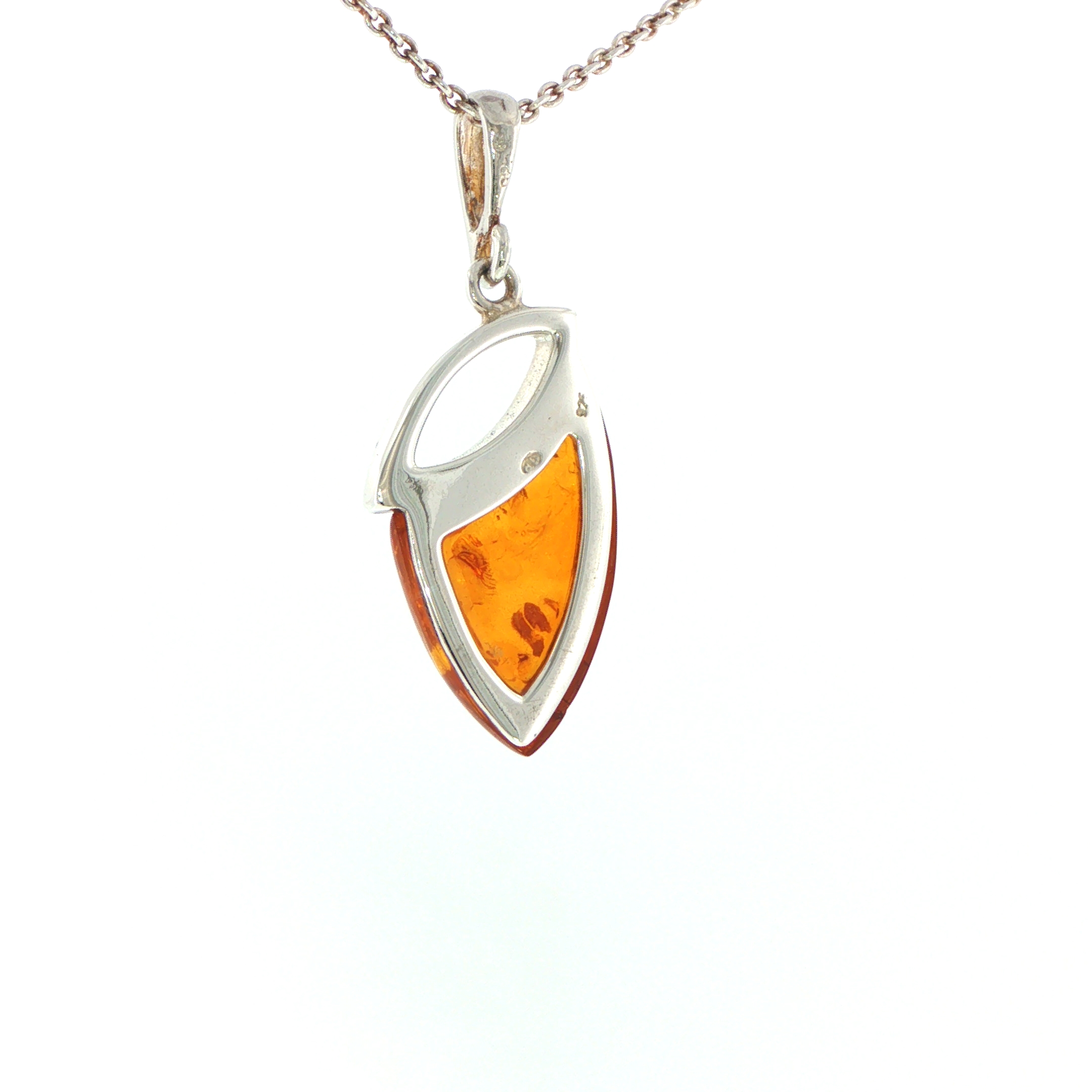 Contemporary Open Silver and Amber Pendant Necklace - Image 8