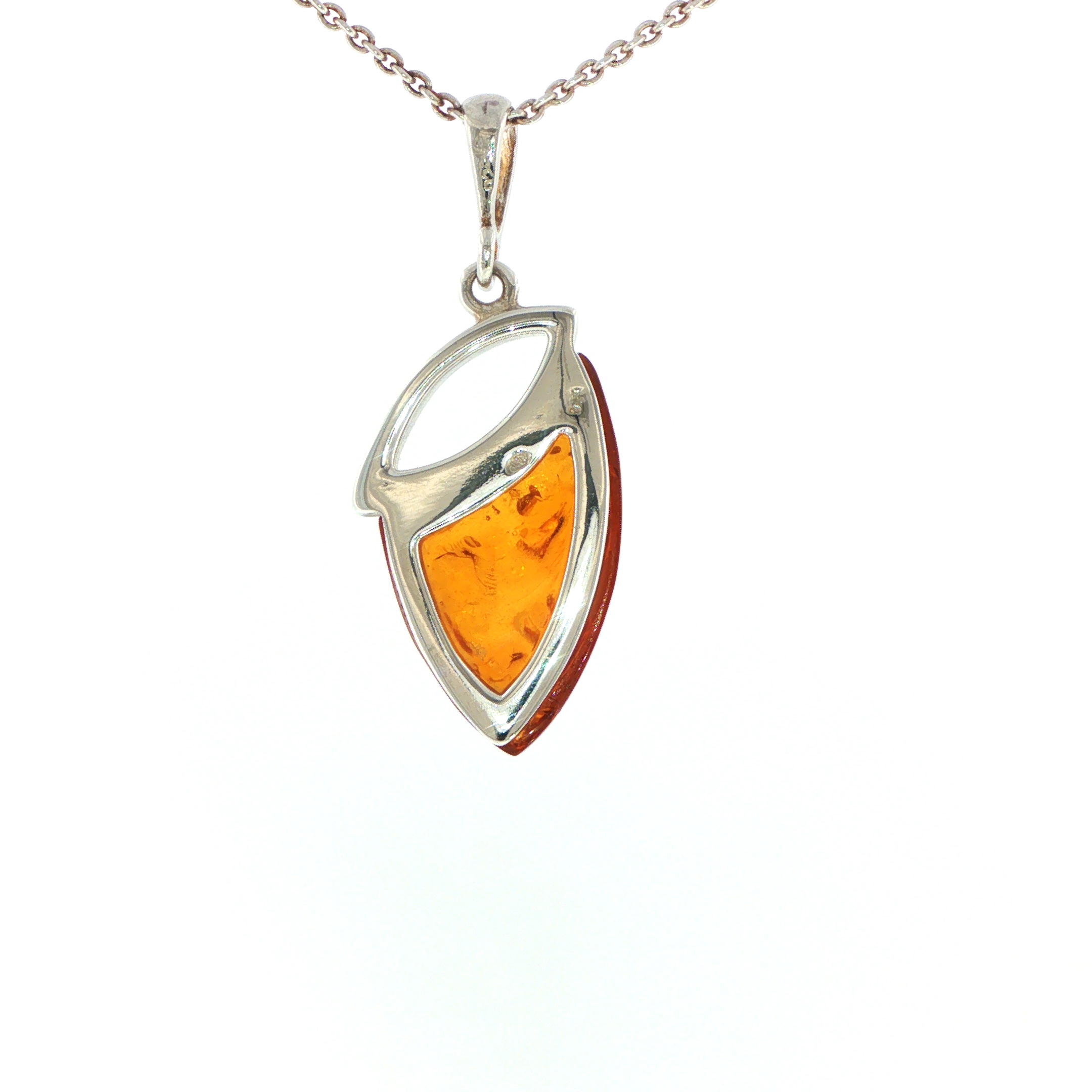 Contemporary Open Silver and Amber Pendant Necklace - Image 9