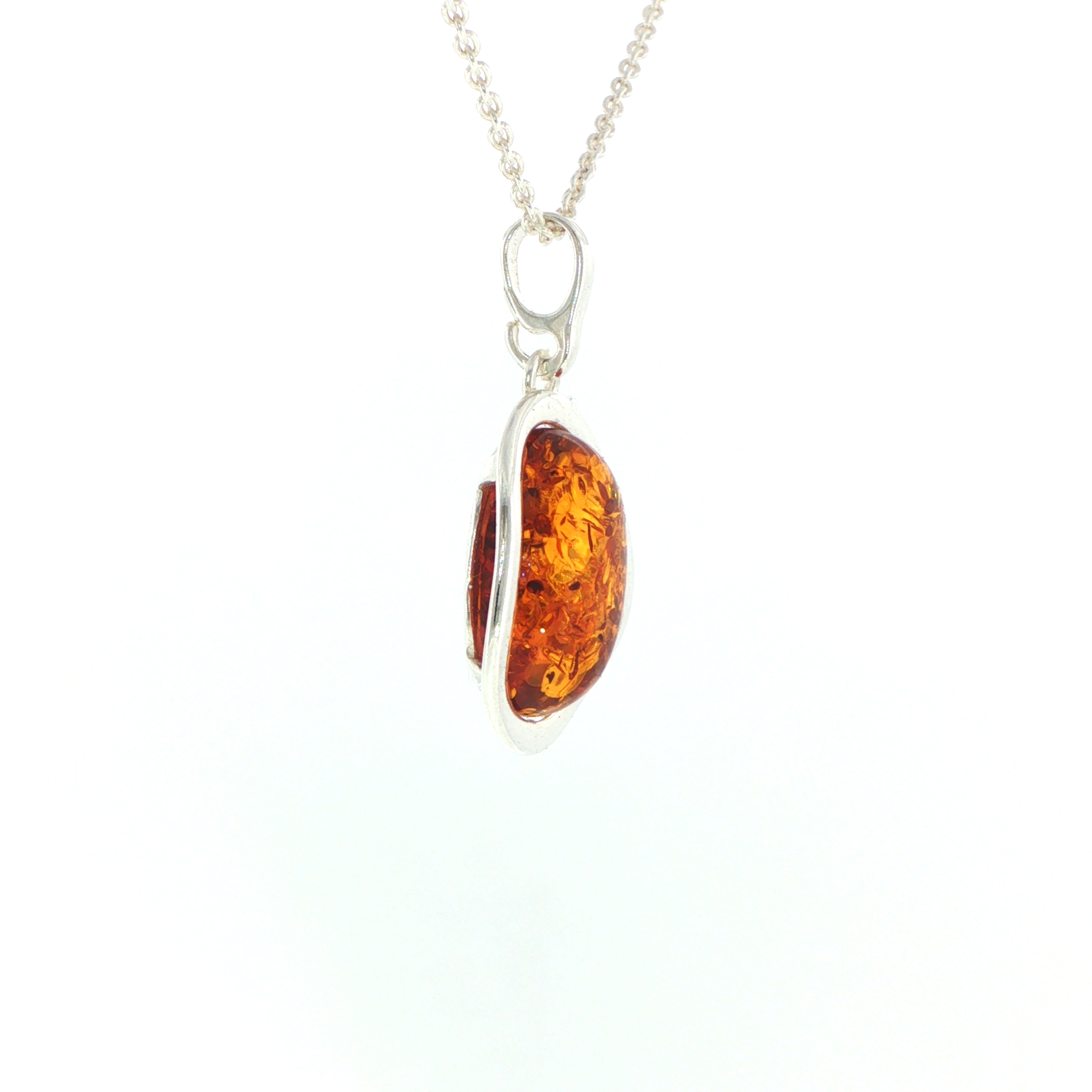 Oval Orange Amber Wave Pendant Necklace in Silver Medium - Image 2