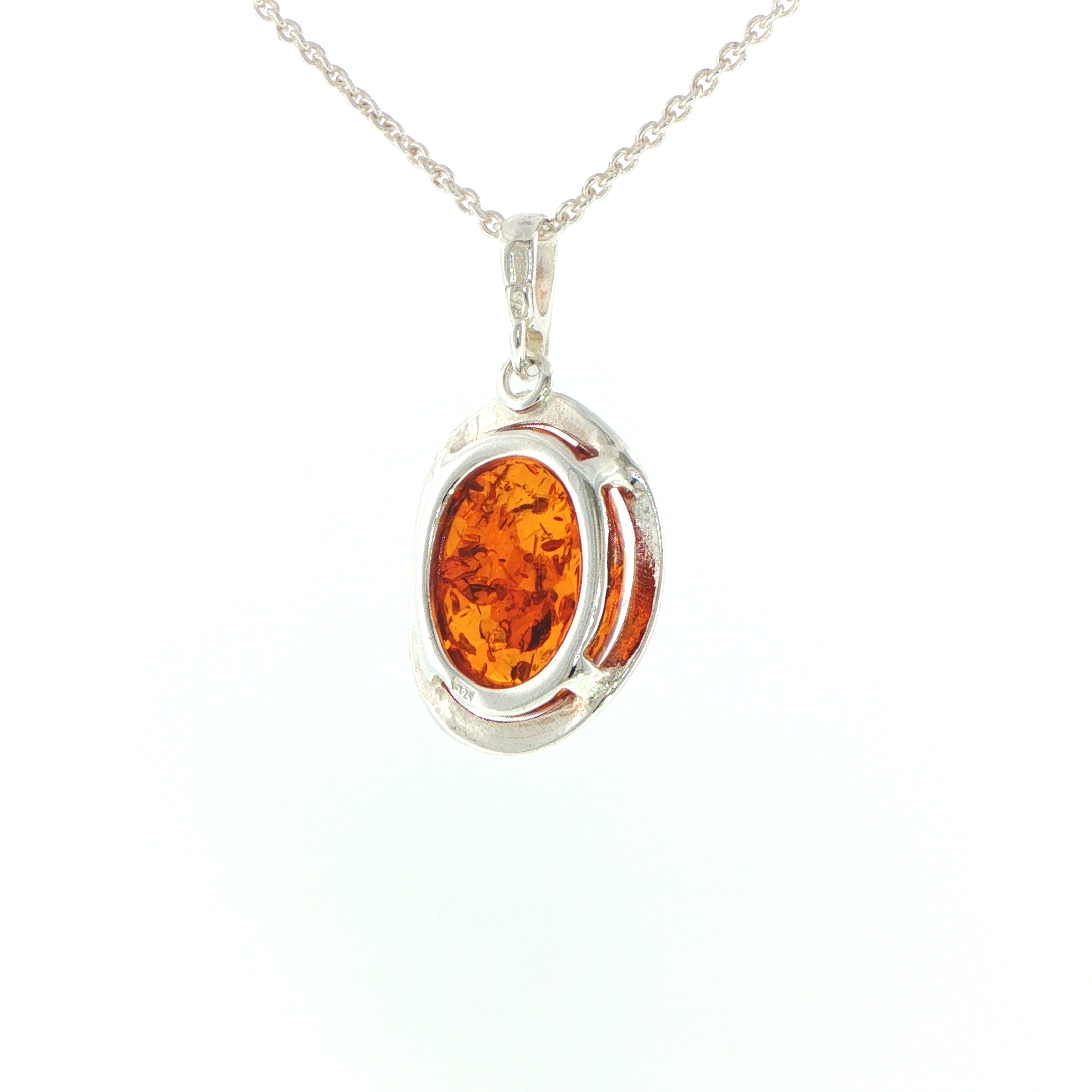 Oval Orange Amber Wave Pendant Necklace in Silver Medium - Image 10