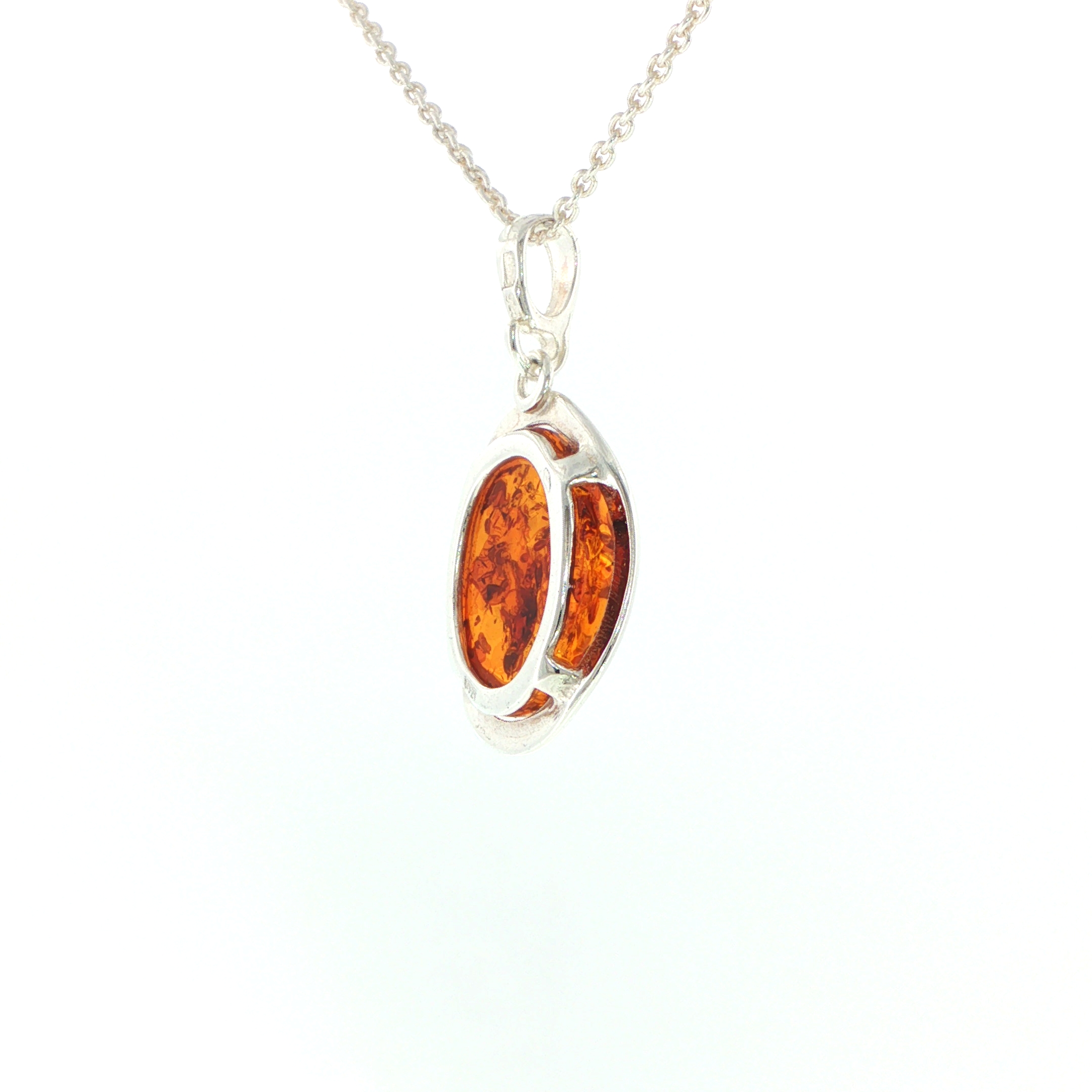 Oval Orange Amber Wave Pendant Necklace in Silver Medium - Image 11