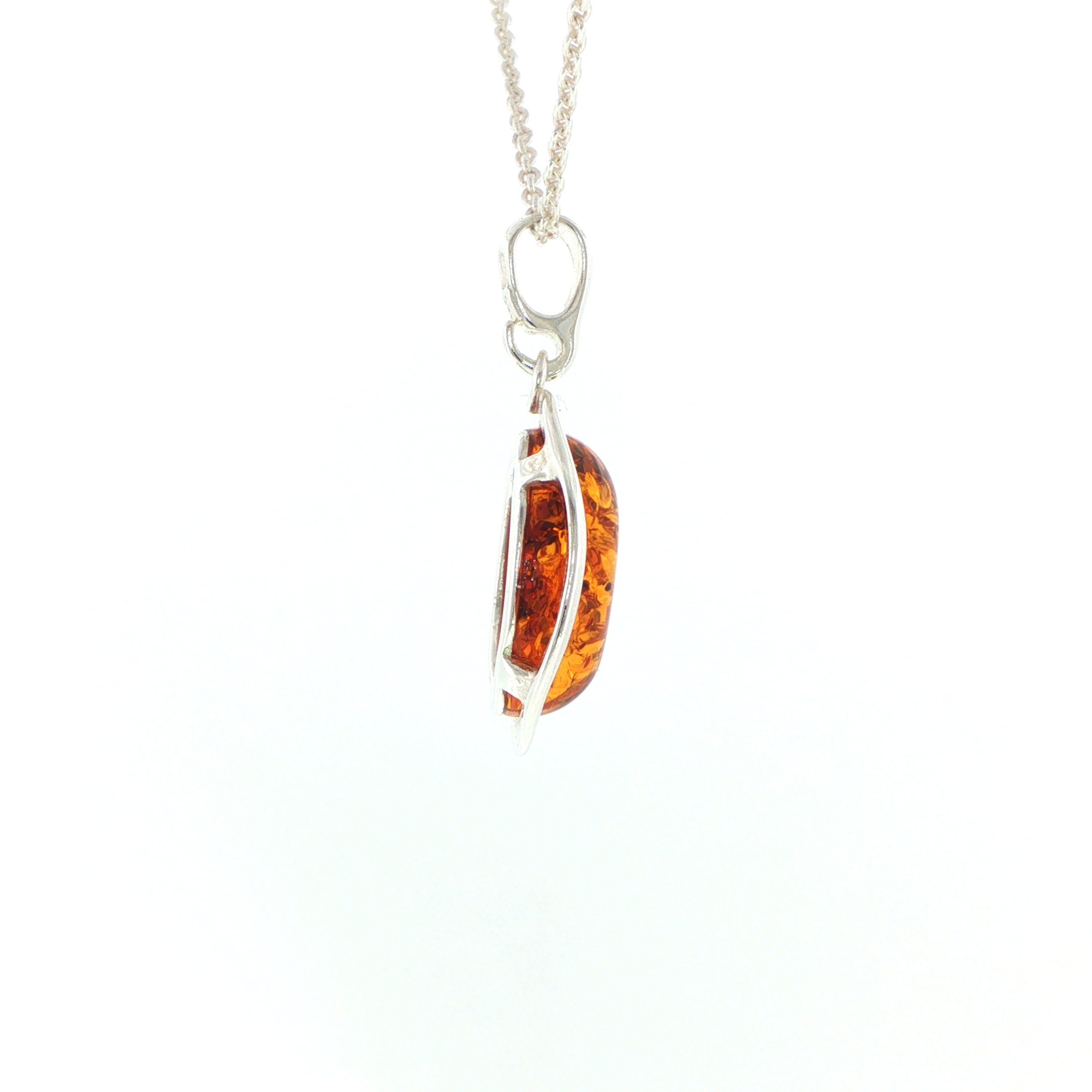 Oval Orange Amber Wave Pendant Necklace in Silver Medium - Image 12