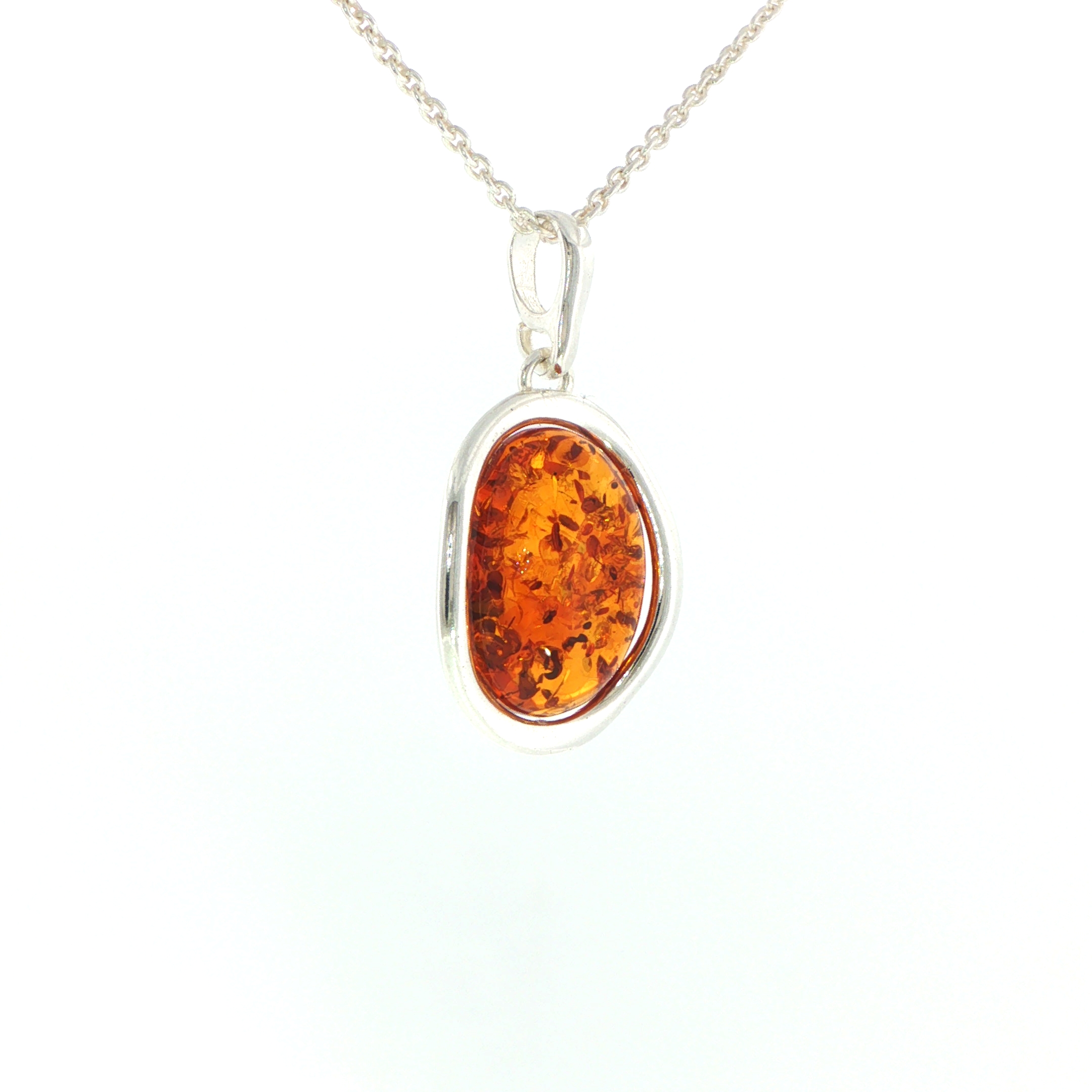 Oval Orange Amber Wave Pendant Necklace in Silver Medium - Image 3