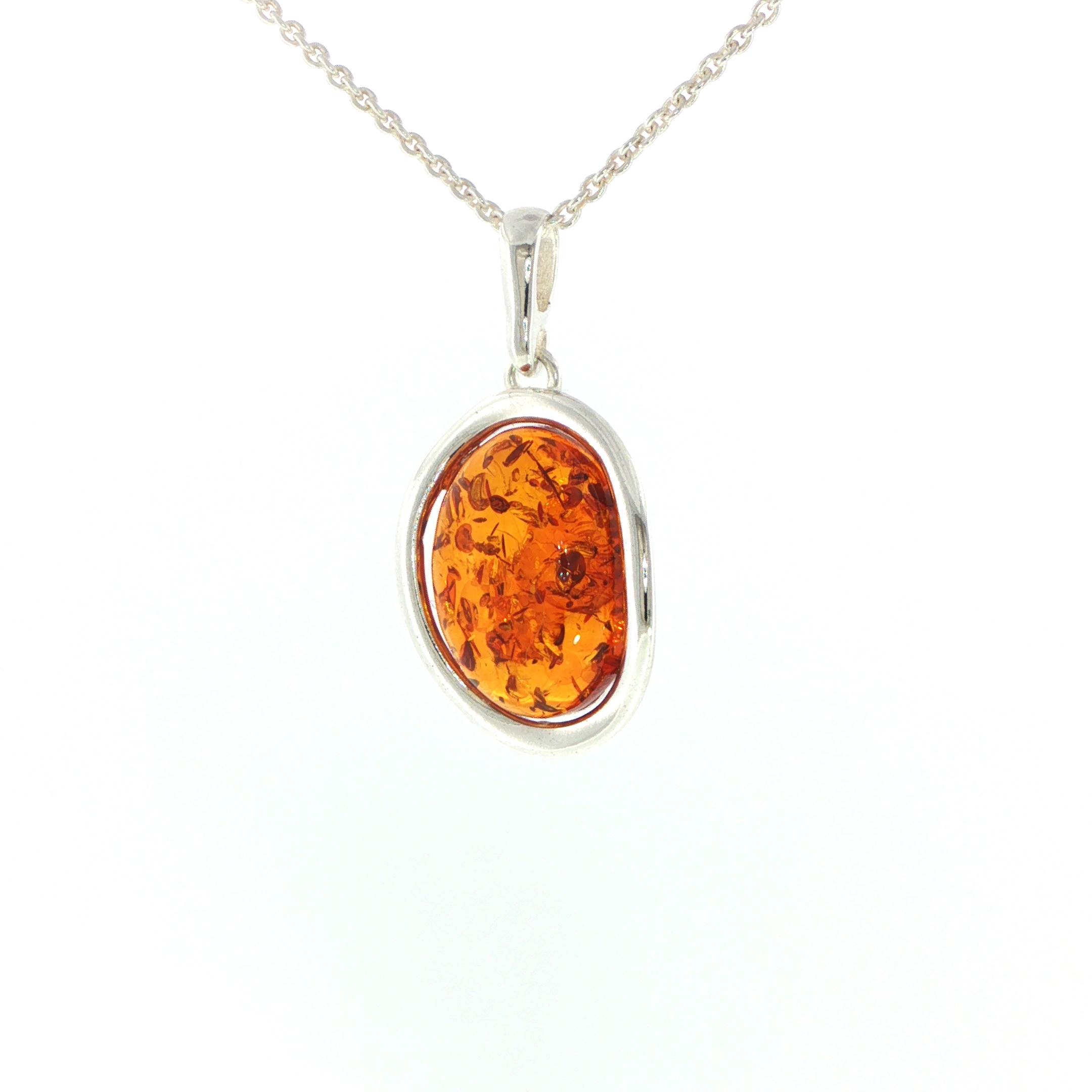Oval Orange Amber Wave Pendant Necklace in Silver Medium - Image 4