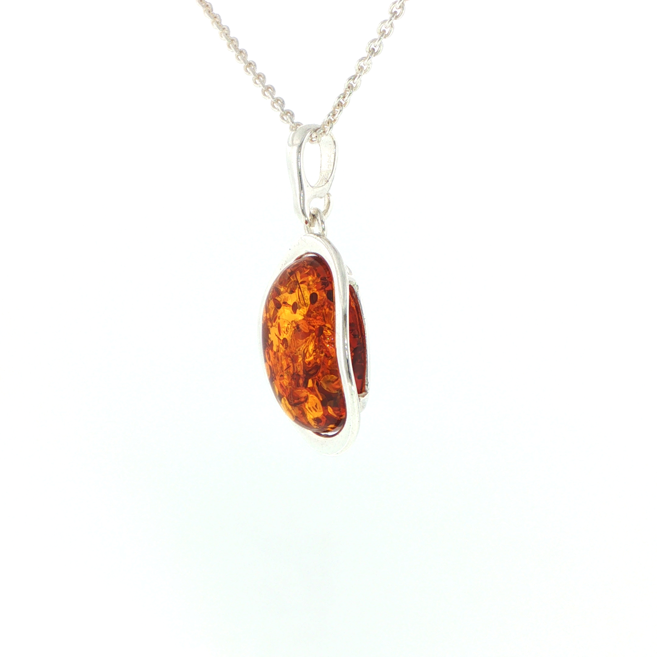 Oval Orange Amber Wave Pendant Necklace in Silver Medium - Image 5