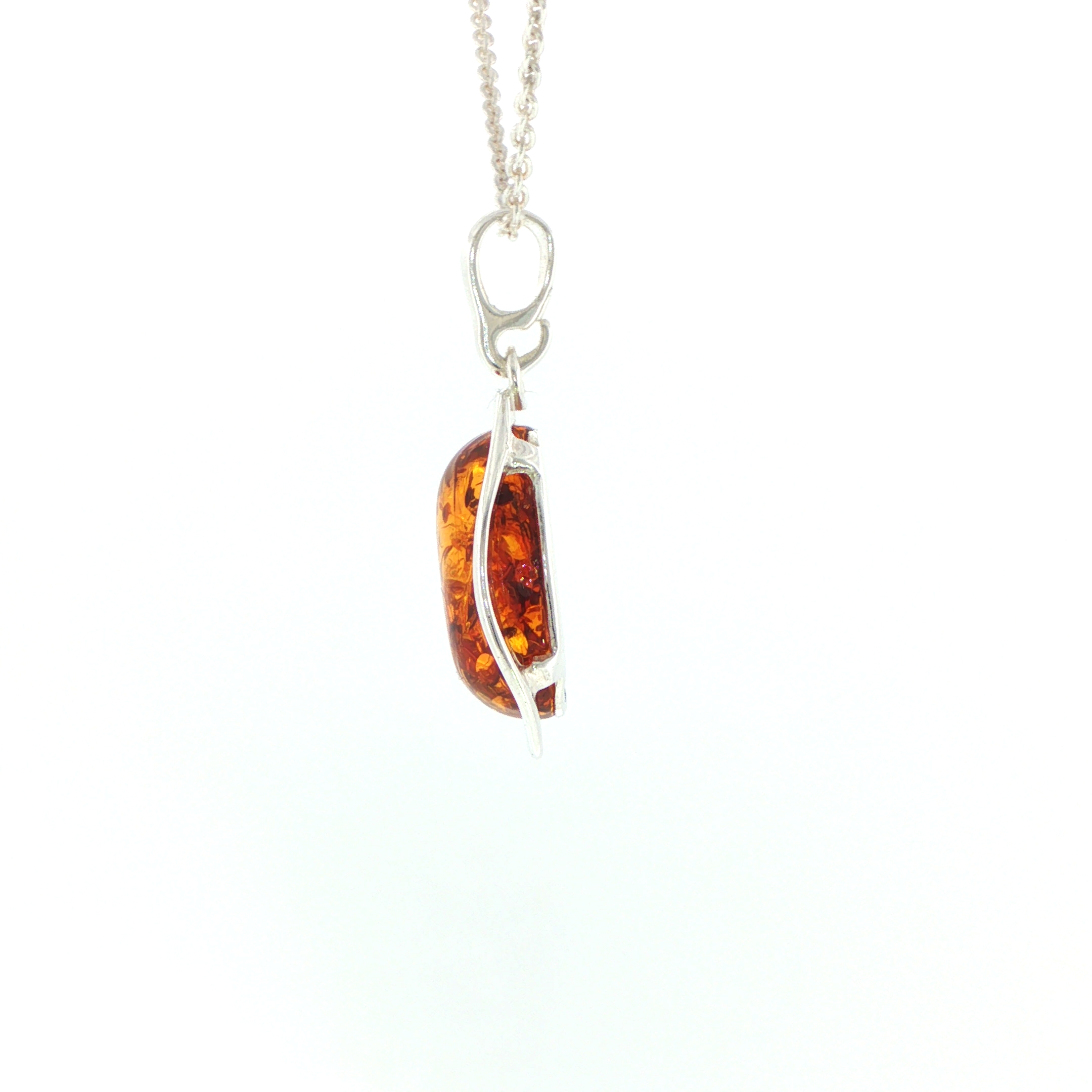 Oval Orange Amber Wave Pendant Necklace in Silver Medium - Image 6