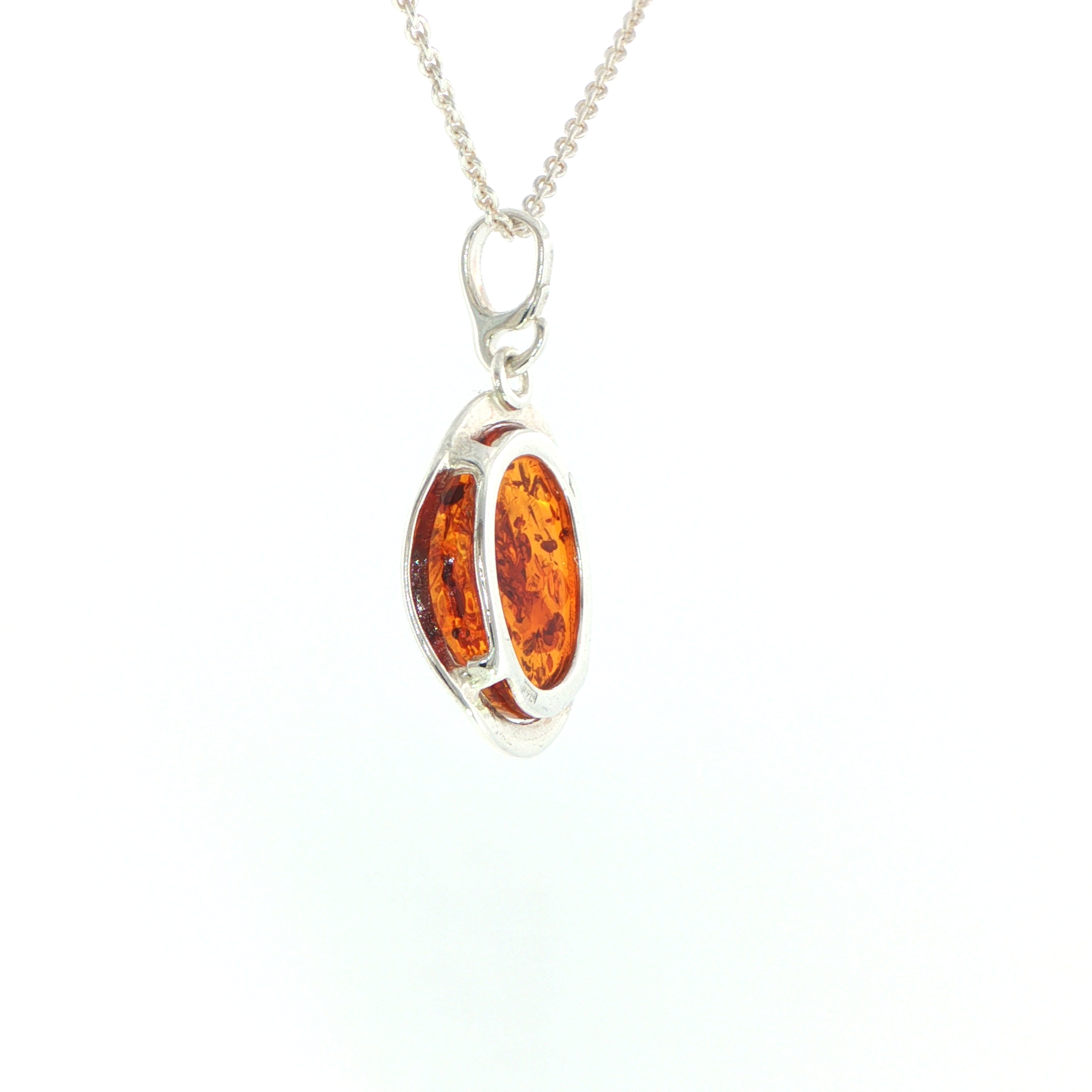 Oval Orange Amber Wave Pendant Necklace in Silver Medium - Image 7