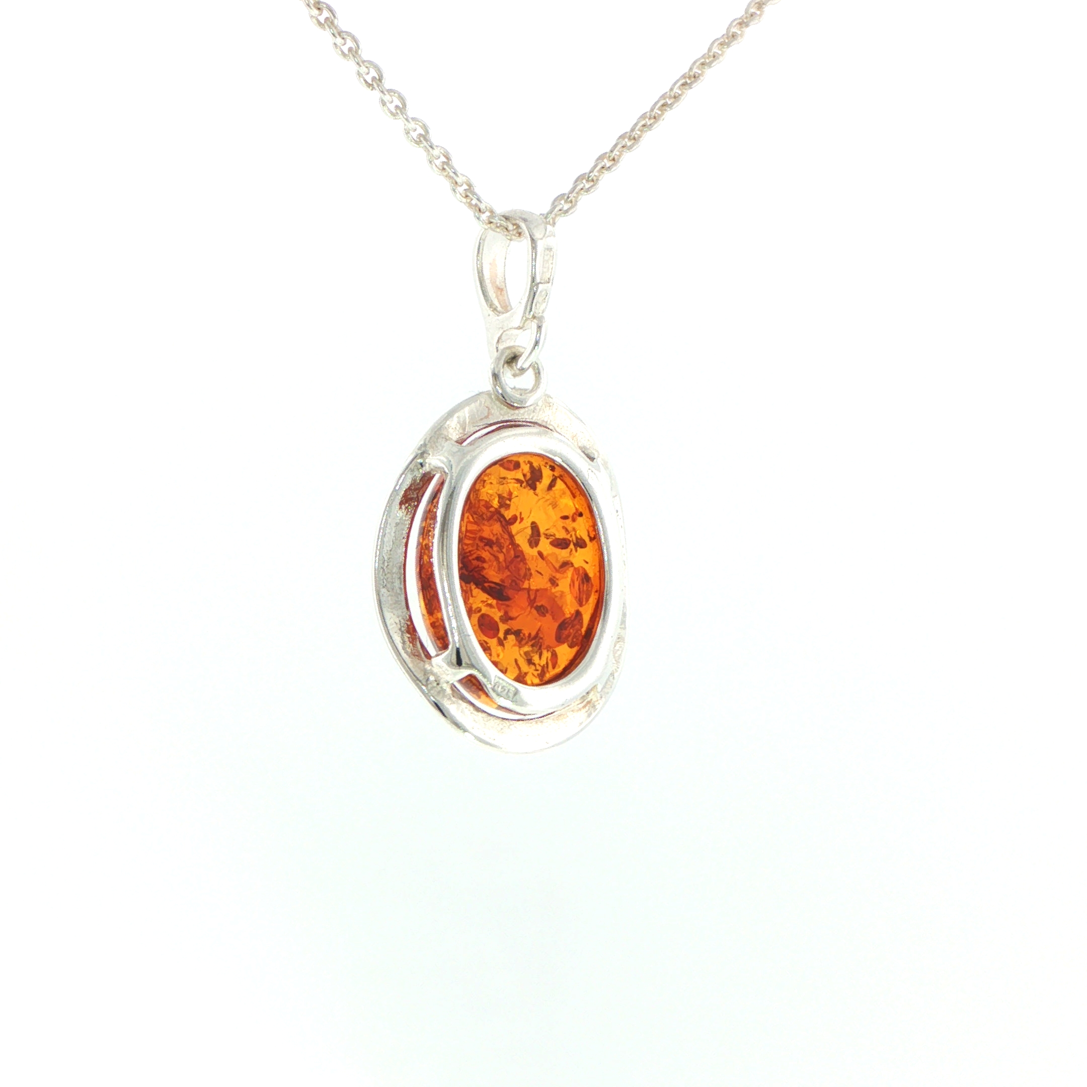 Oval Orange Amber Wave Pendant Necklace in Silver Medium - Image 8