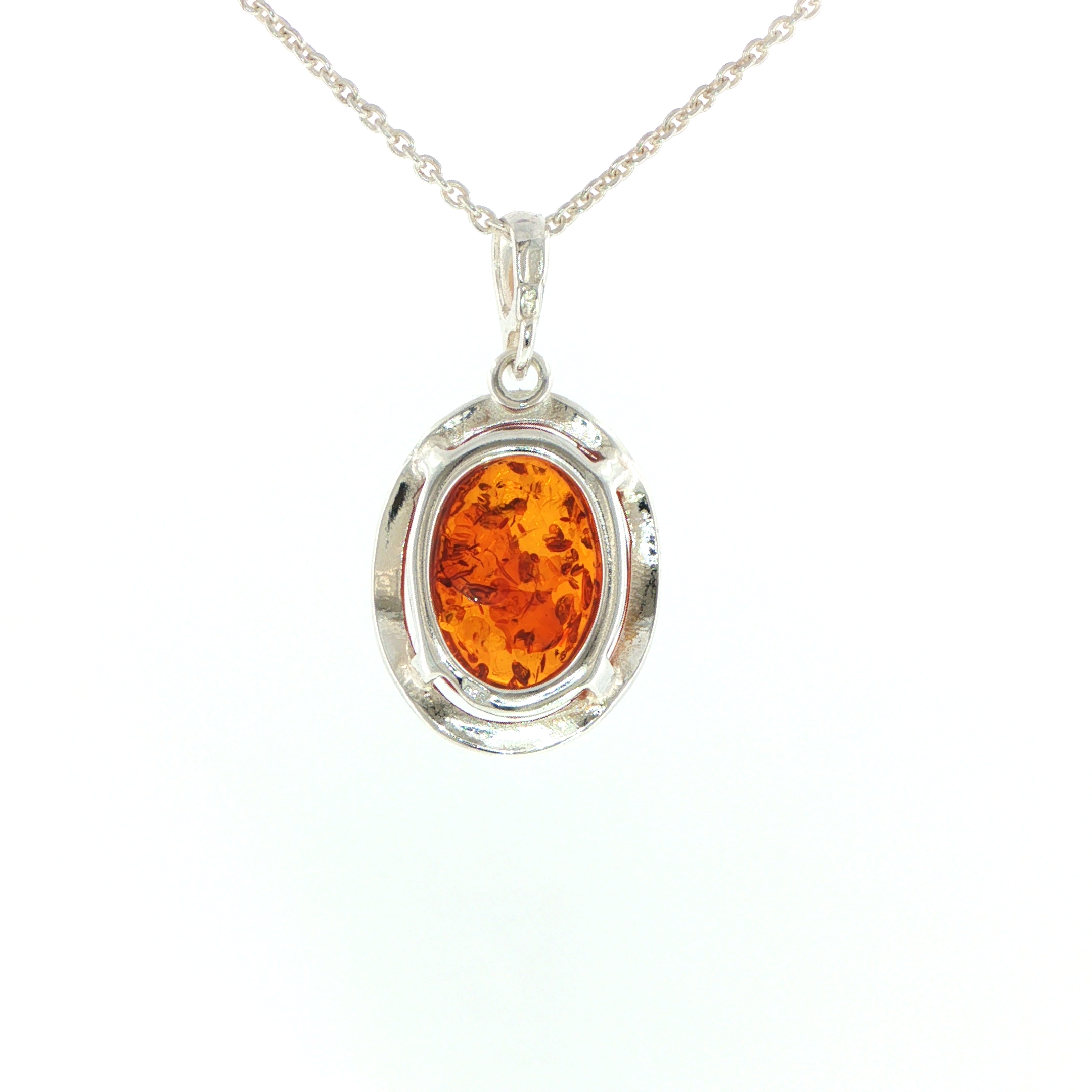 Oval Orange Amber Wave Pendant Necklace in Silver Medium - Image 9