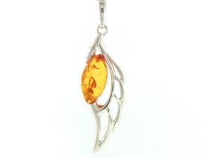 Silver Openwork Wing Pendant Necklace with Amber