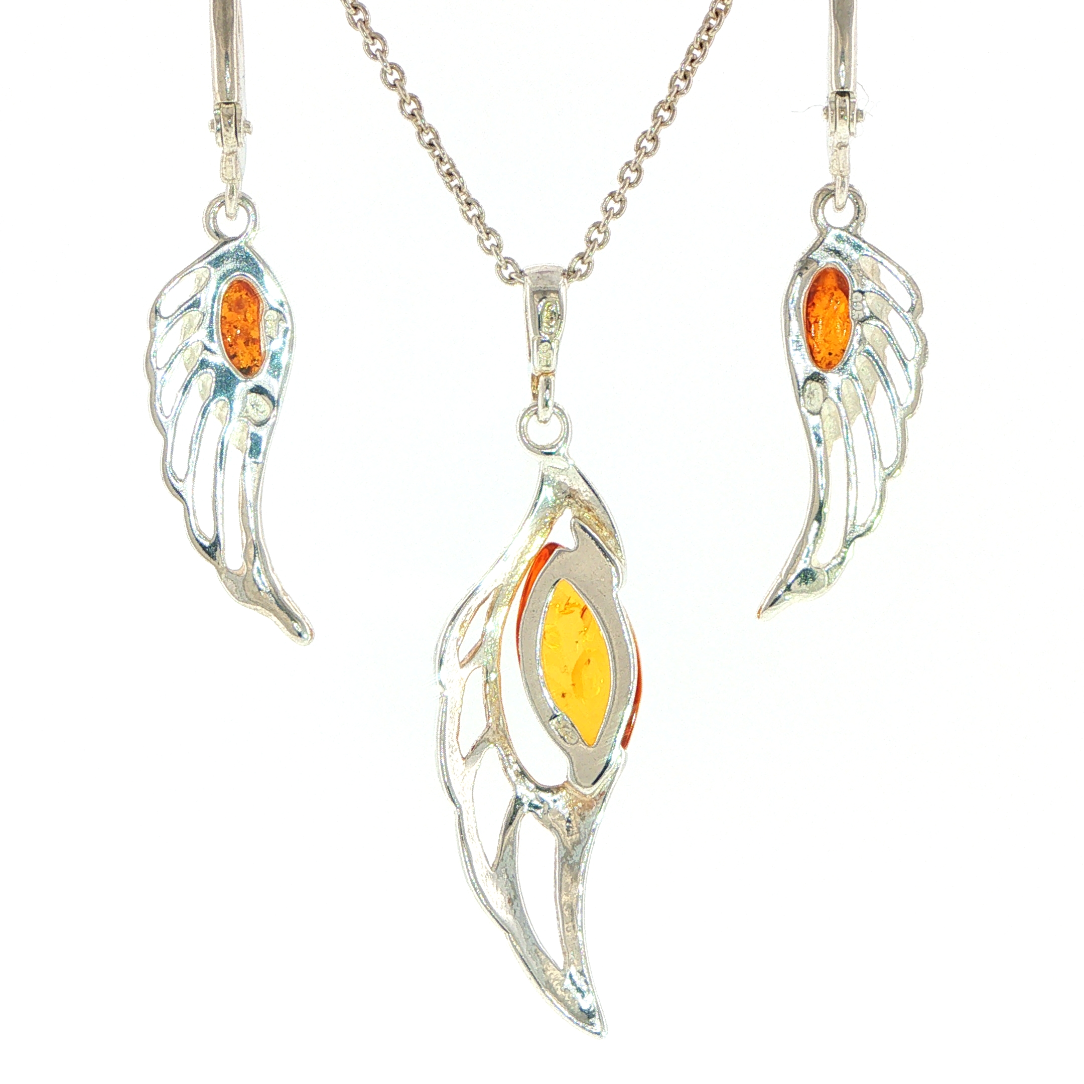 Silver Angel Wing Drop Earrings - Image 5