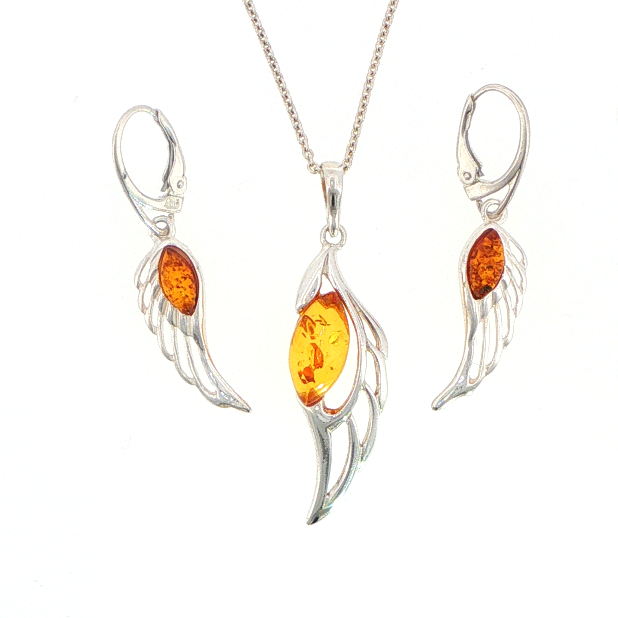 Silver Angel Wing Drop Earrings - Image 3