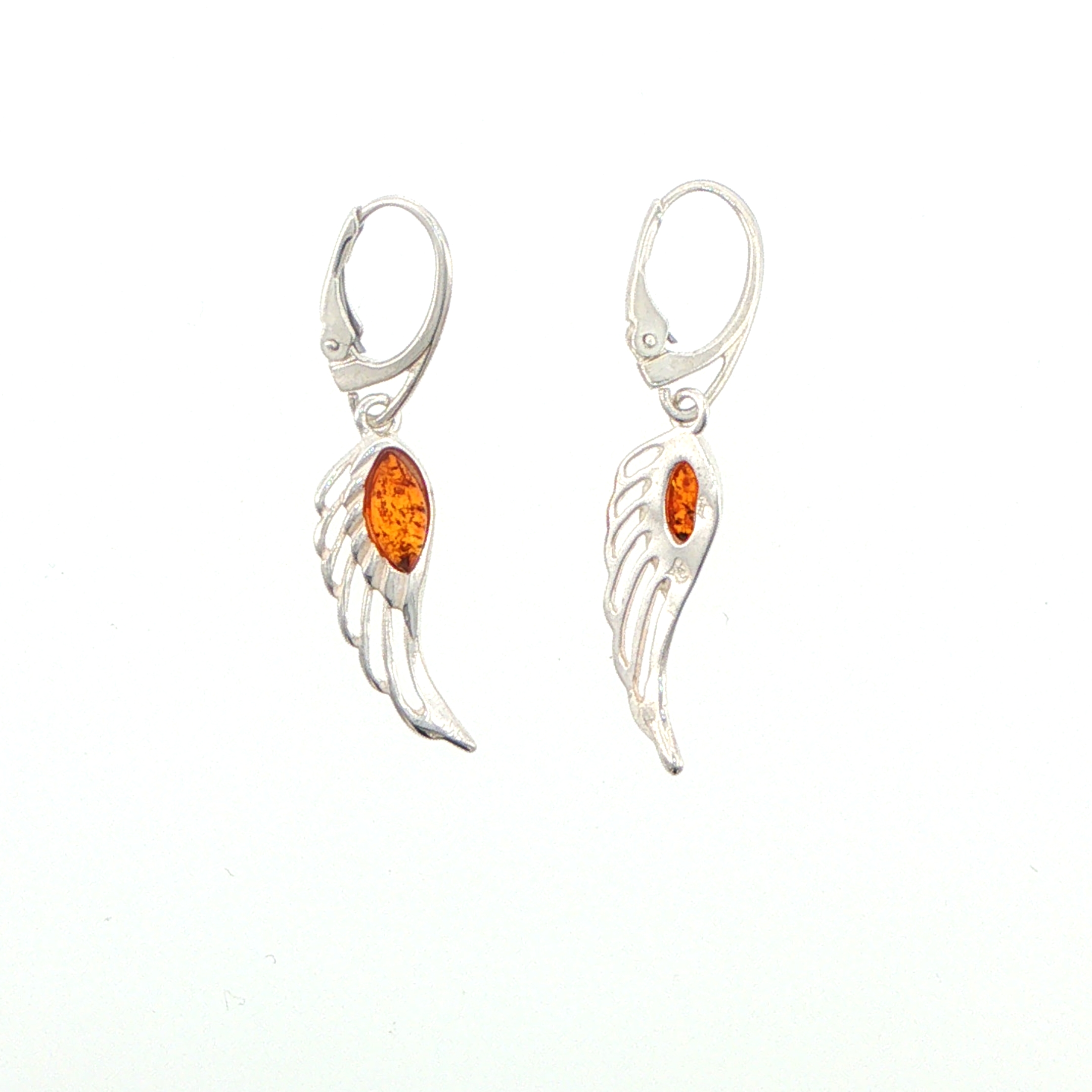 Silver Angel Wing Drop Earrings - Image 2