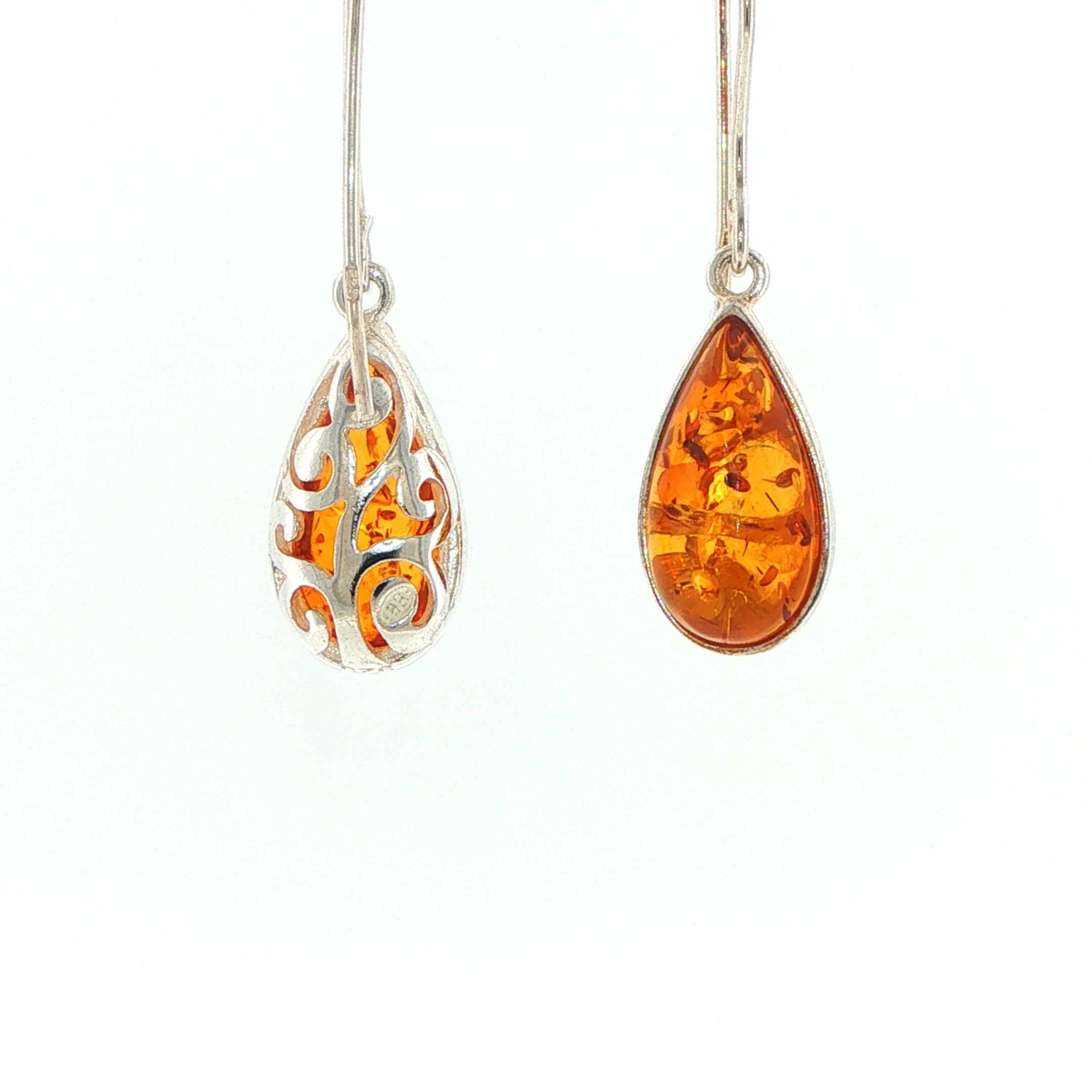 Teardrop Amber Drop Earrings with Cut-Out Detail in Silver - Image 2