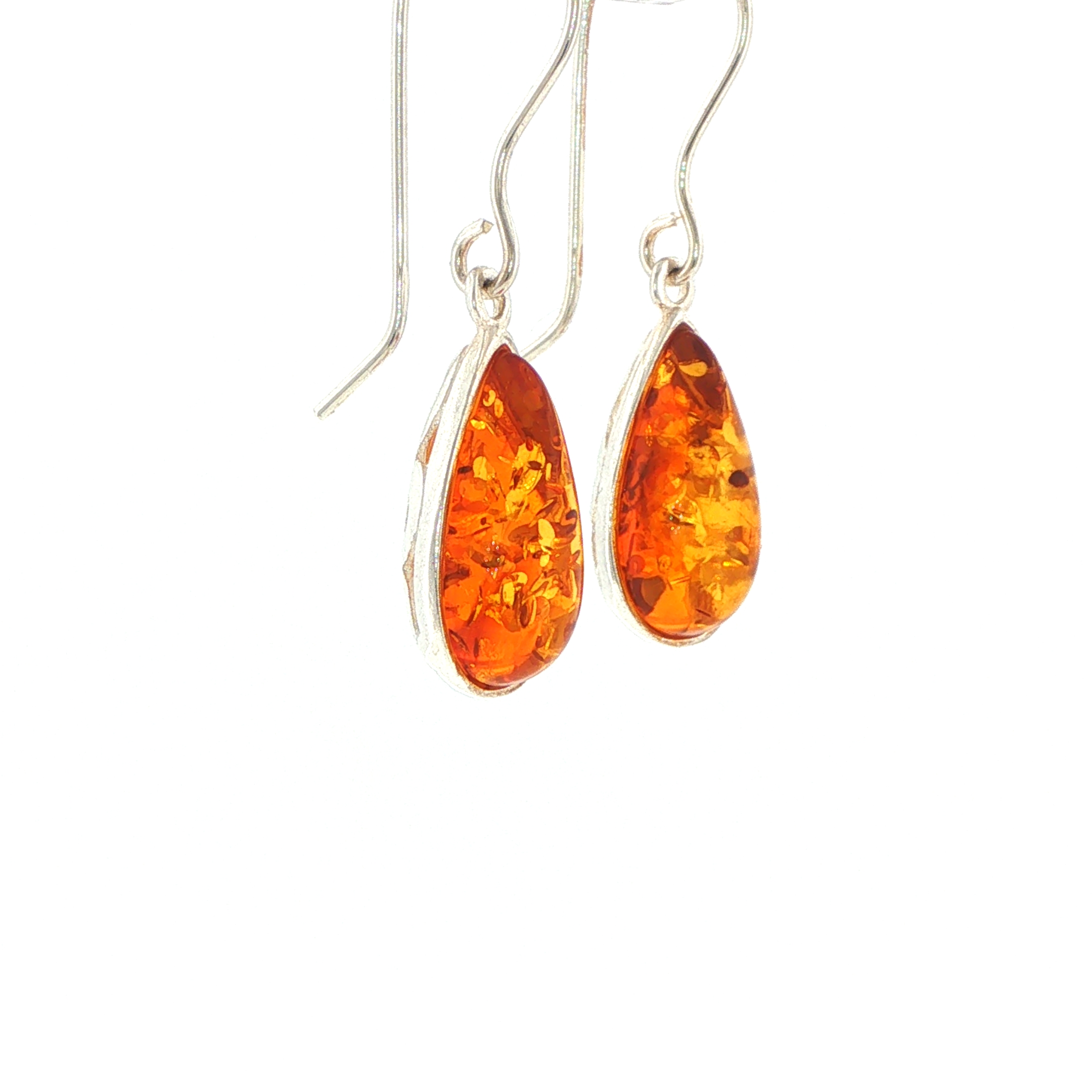 Teardrop Amber Drop Earrings with Cut-Out Detail in Silver - Image 4