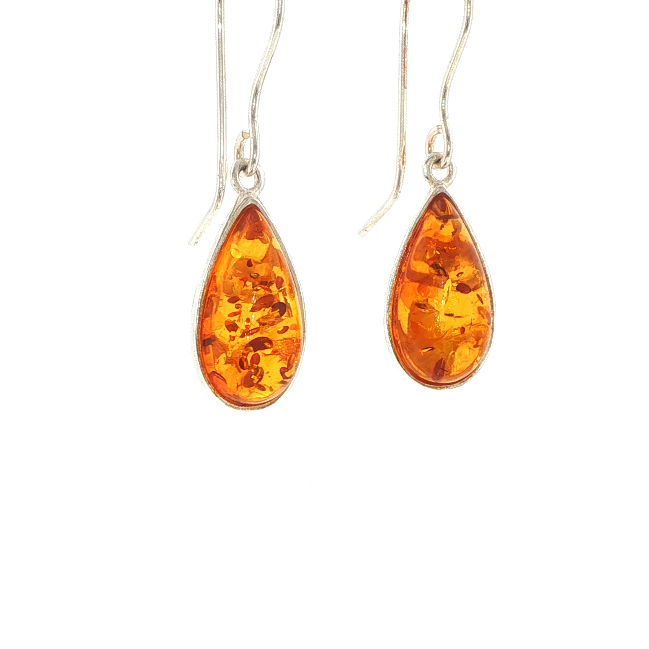 Teardrop Amber Drop Earrings with Cut-Out Detail in Silver - Image 5