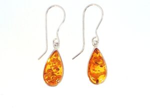 Teardrop Amber Drop Earrings with Cut-Out Detail in Silver