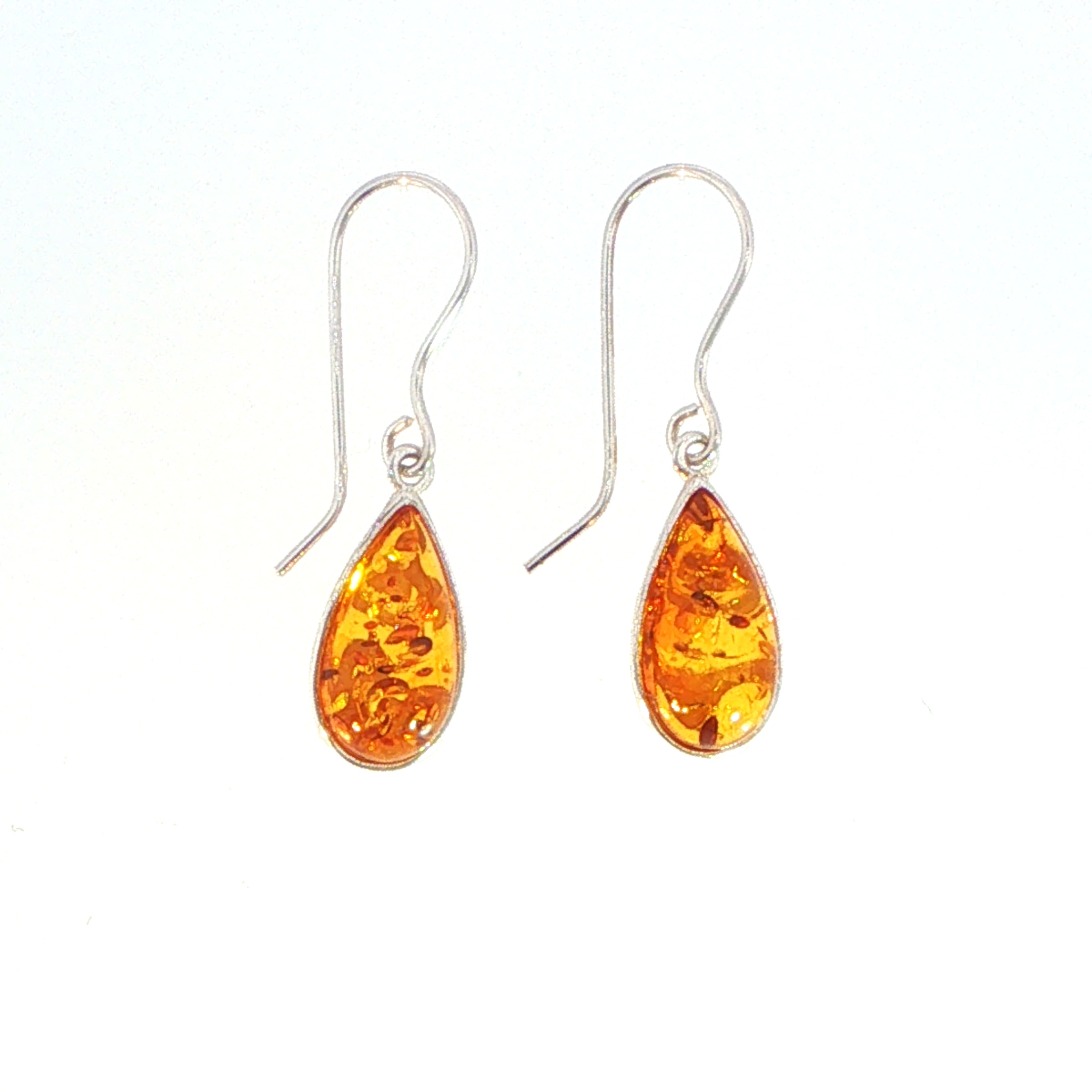 Teardrop Amber Drop Earrings with Cut-Out Detail in Silver
