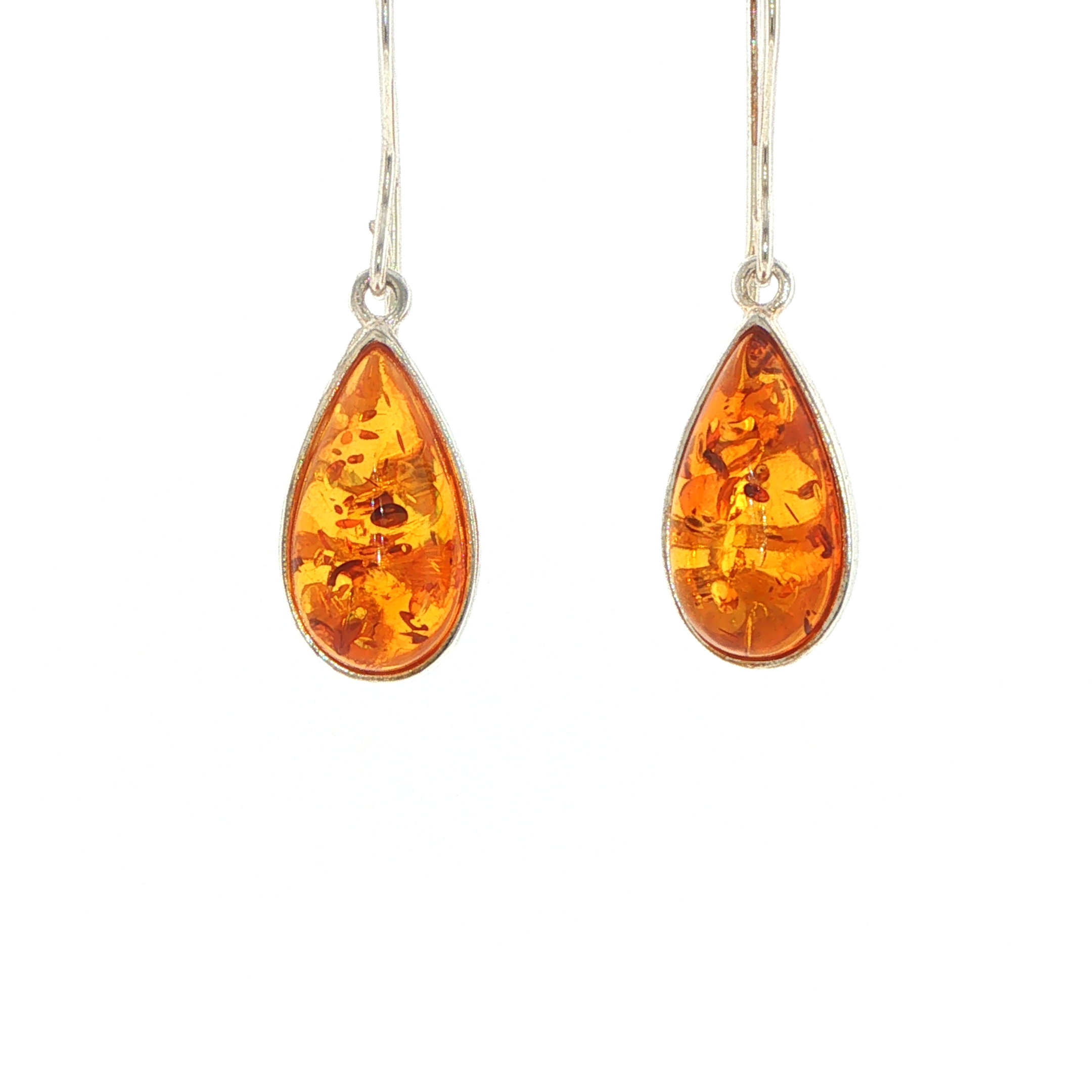 Teardrop Amber Drop Earrings with Cut-Out Detail in Silver - Image 6