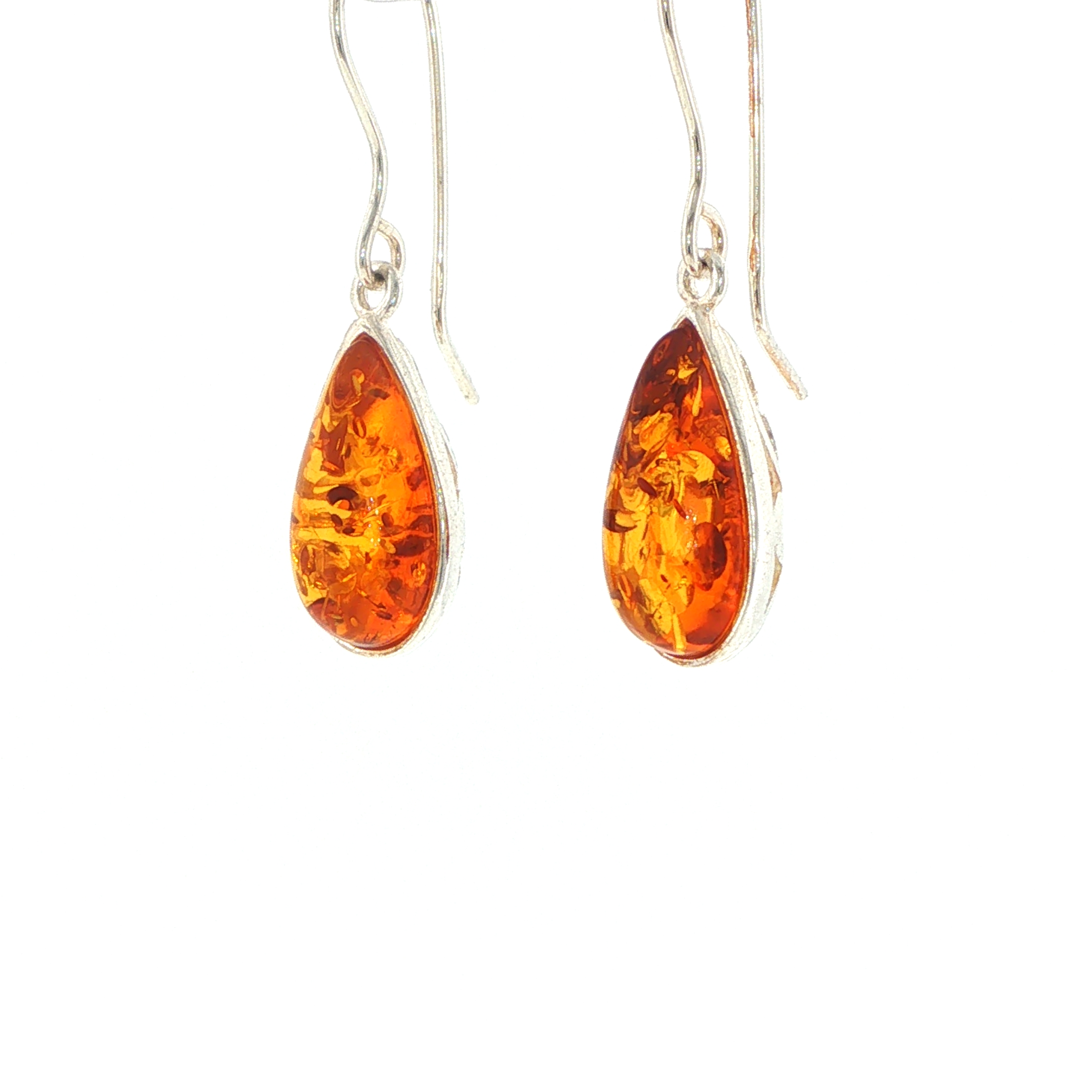 Teardrop Amber Drop Earrings with Cut-Out Detail in Silver - Image 7
