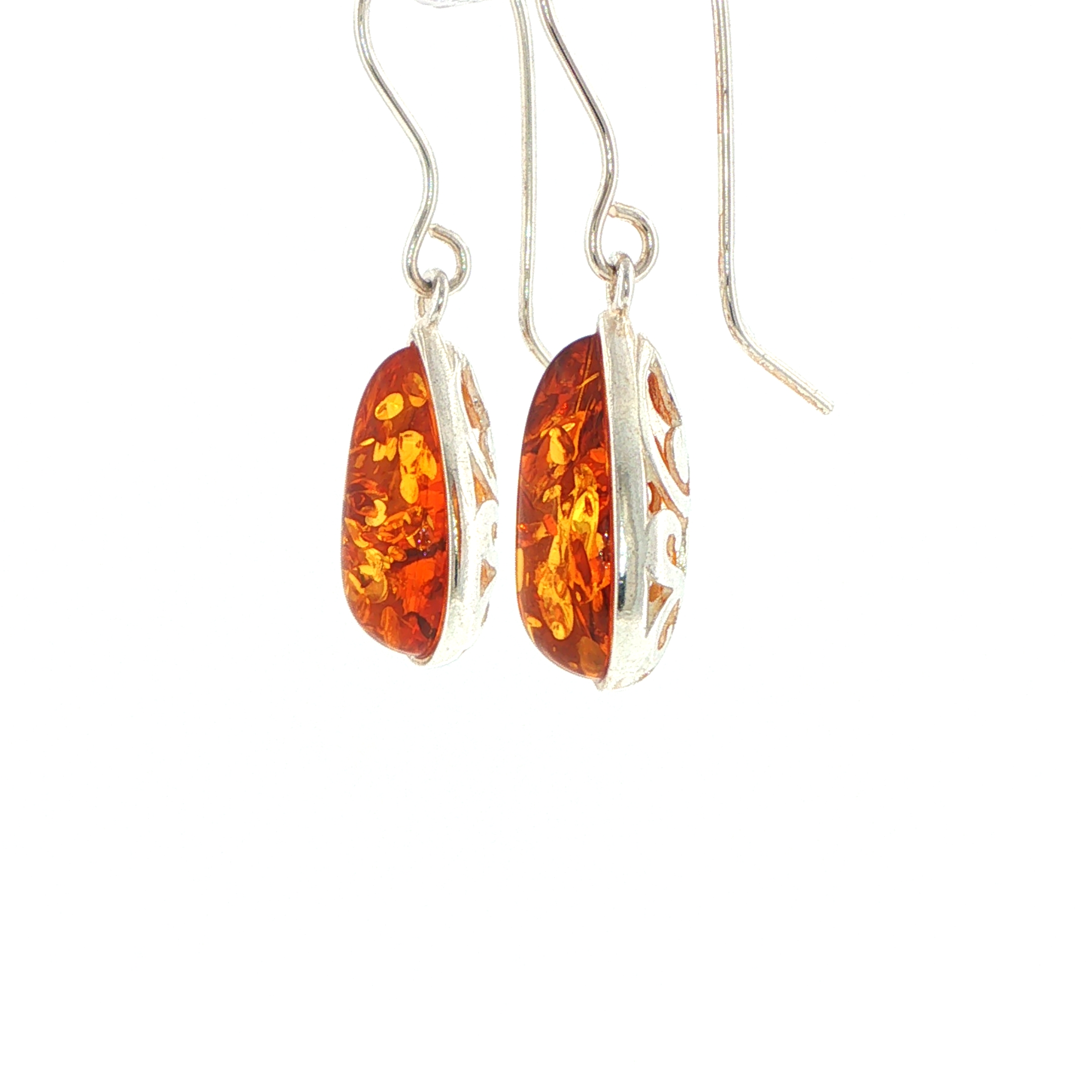 Teardrop Amber Drop Earrings with Cut-Out Detail in Silver - Image 8