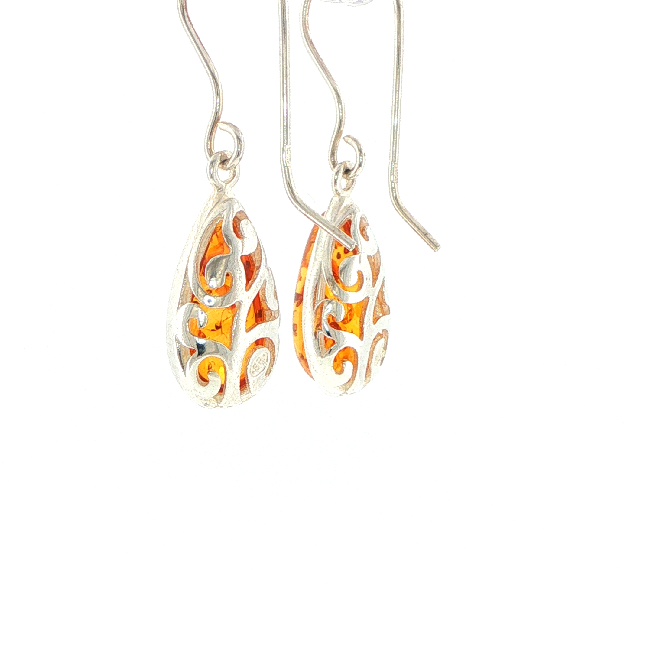 Teardrop Amber Drop Earrings with Cut-Out Detail in Silver - Image 9