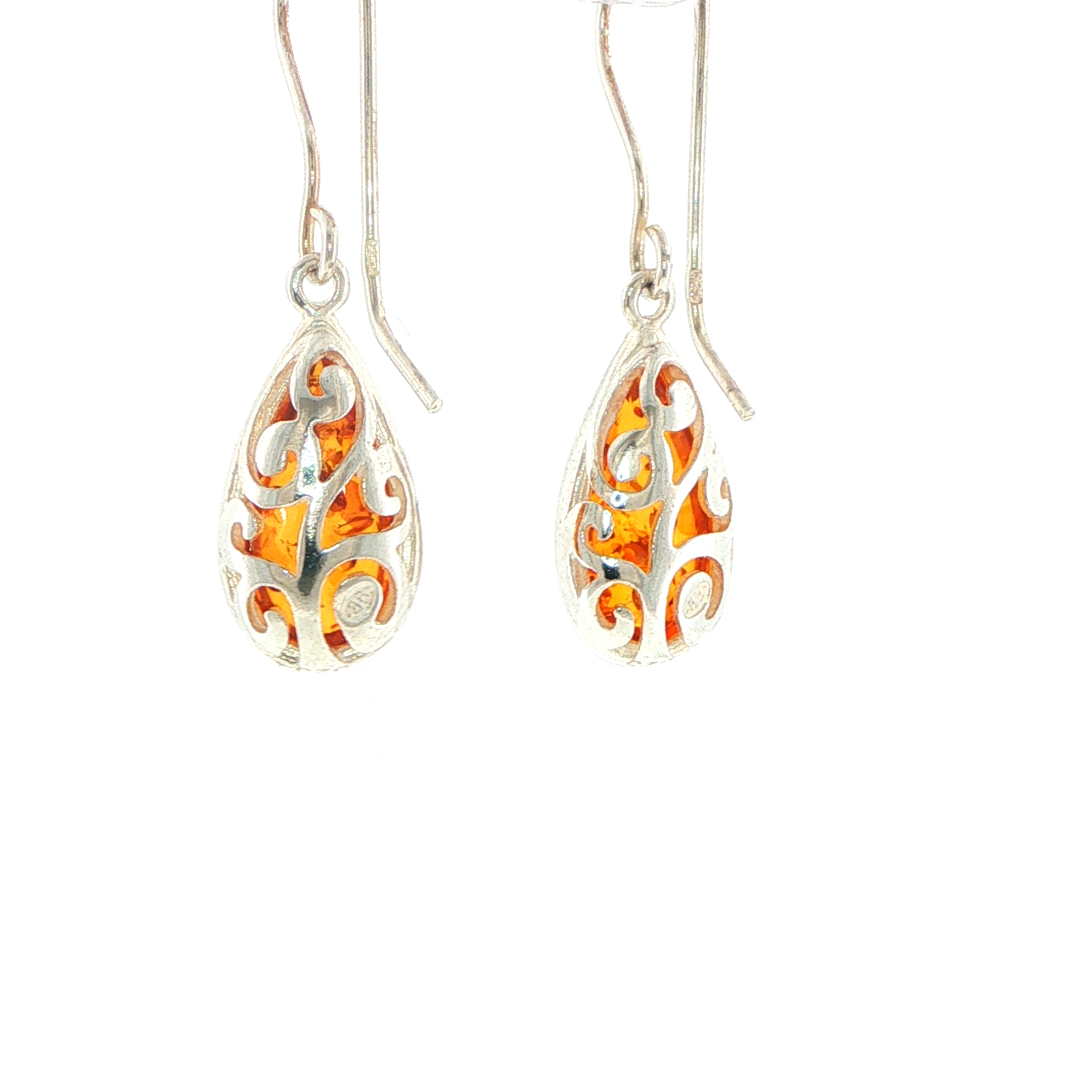 Teardrop Amber Drop Earrings with Cut-Out Detail in Silver - Image 10