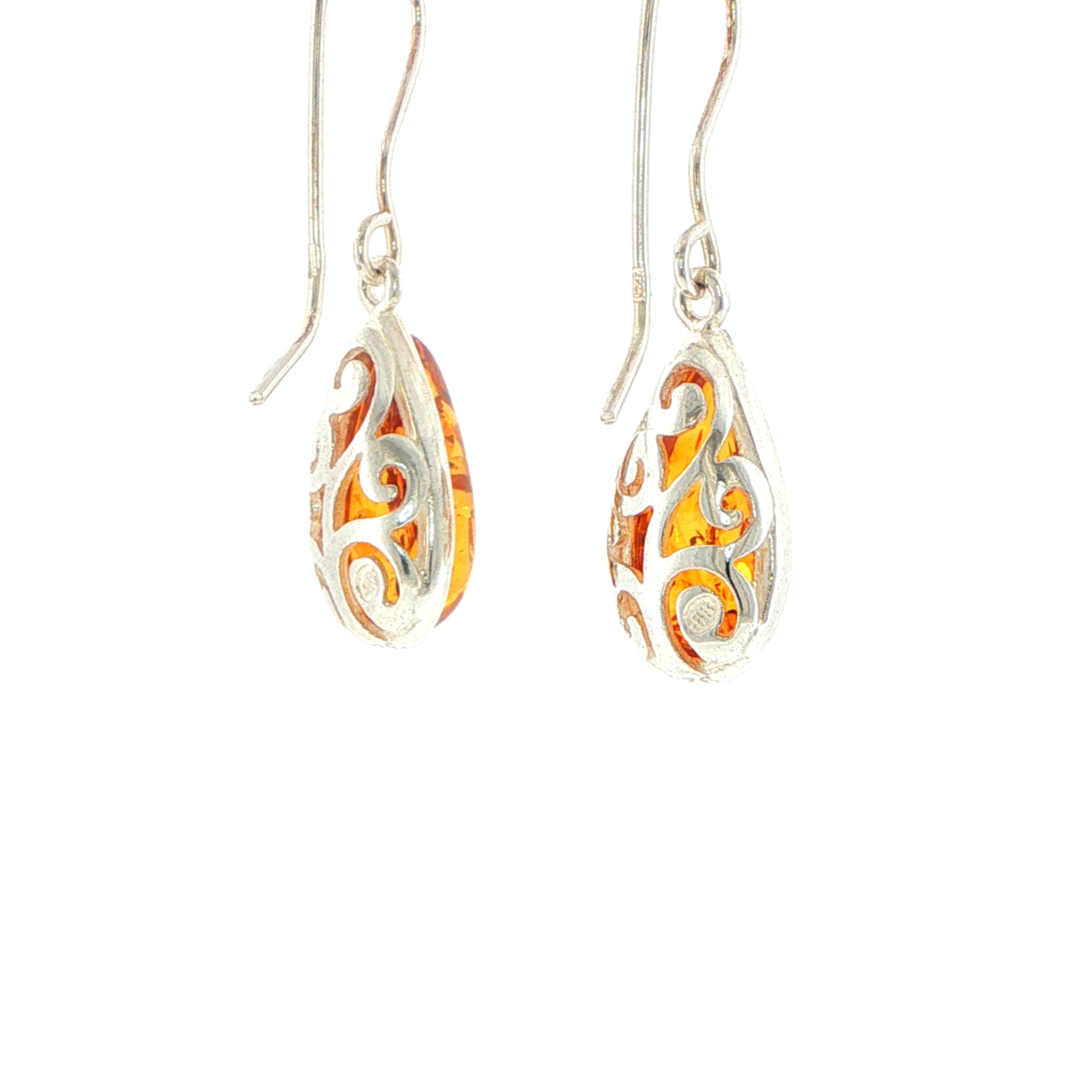 Teardrop Amber Drop Earrings with Cut-Out Detail in Silver - Image 11