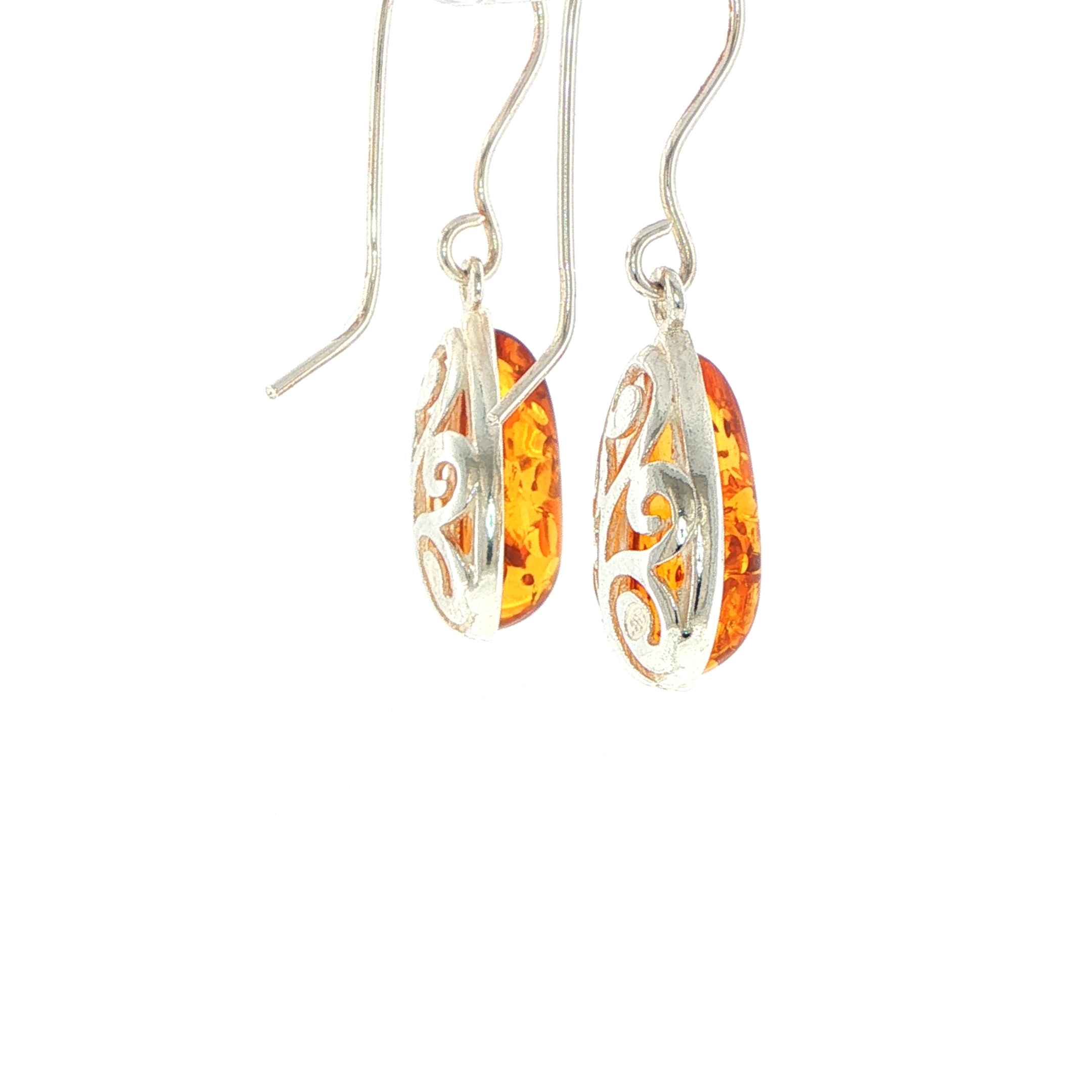 Teardrop Amber Drop Earrings with Cut-Out Detail in Silver - Image 12
